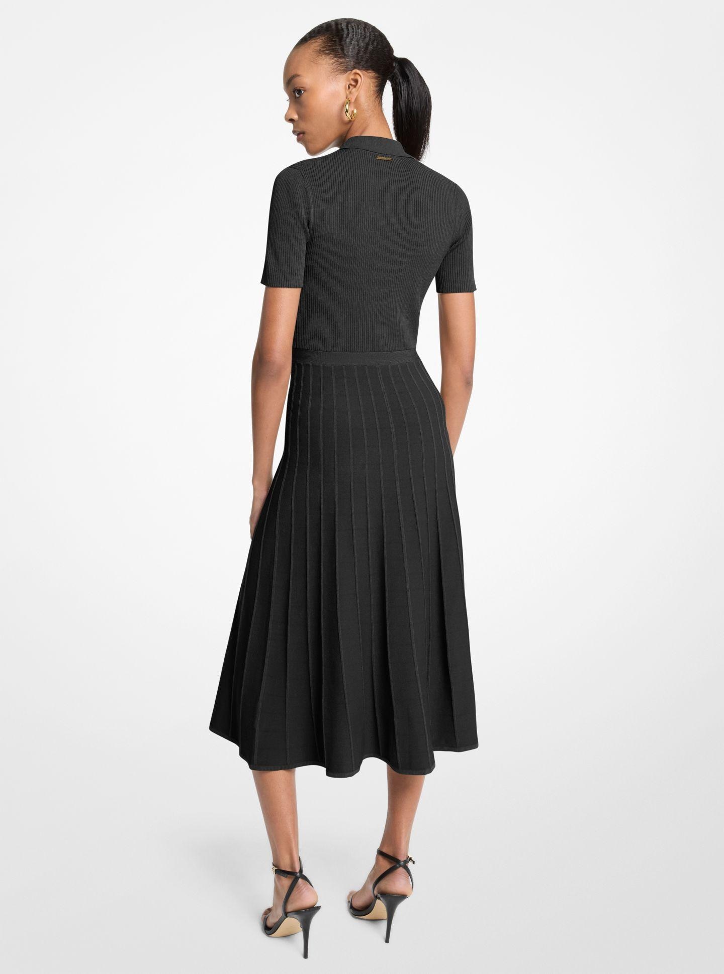 Vestido midi tipo polo de punto acanalado - Michael Michael Kors - Gris/Negro Gris/Negro-2