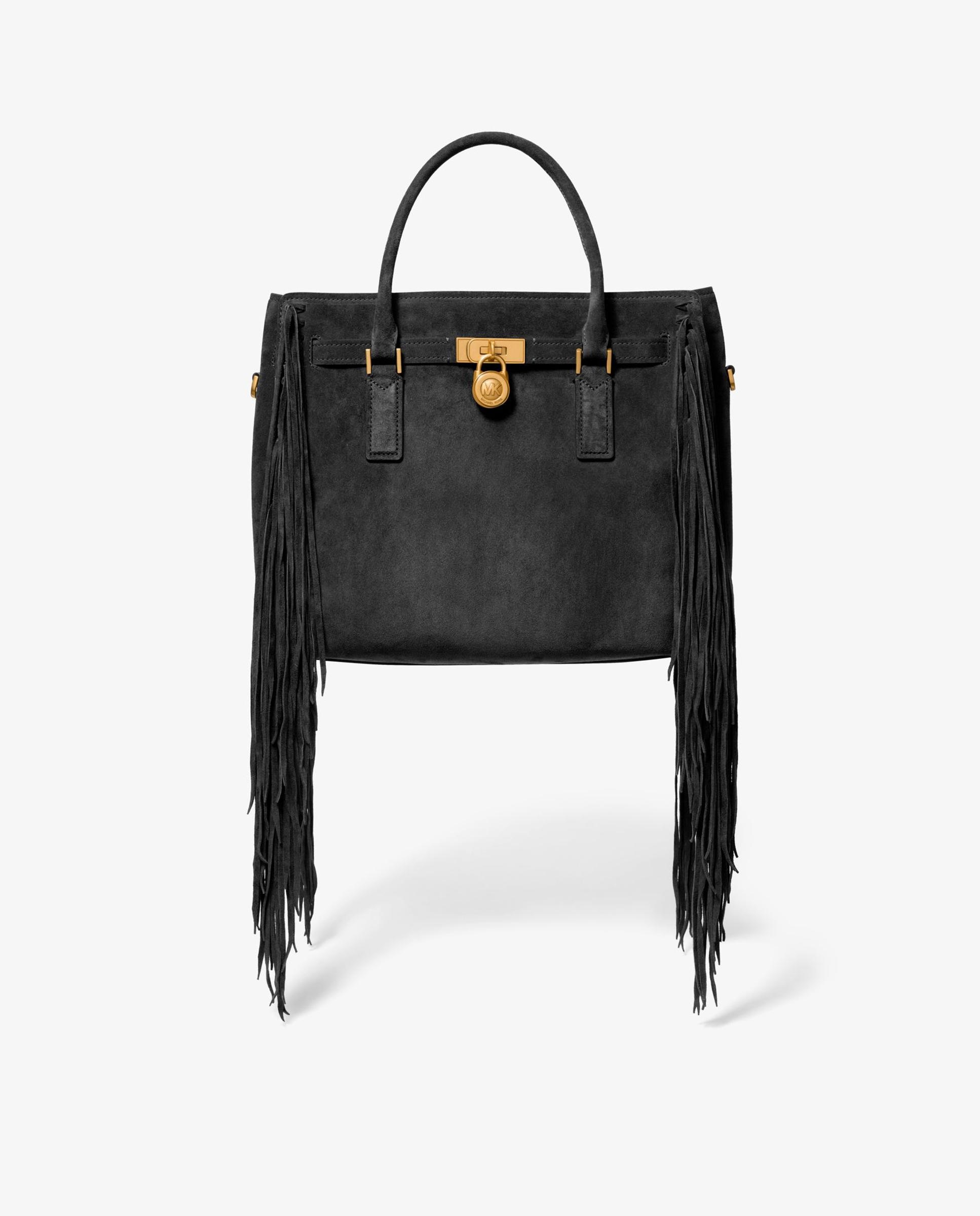 Bolso de mano tipo satchel Hamilton Moderne de ante con flecos - Michael Michael Kors - Negro Negro-1