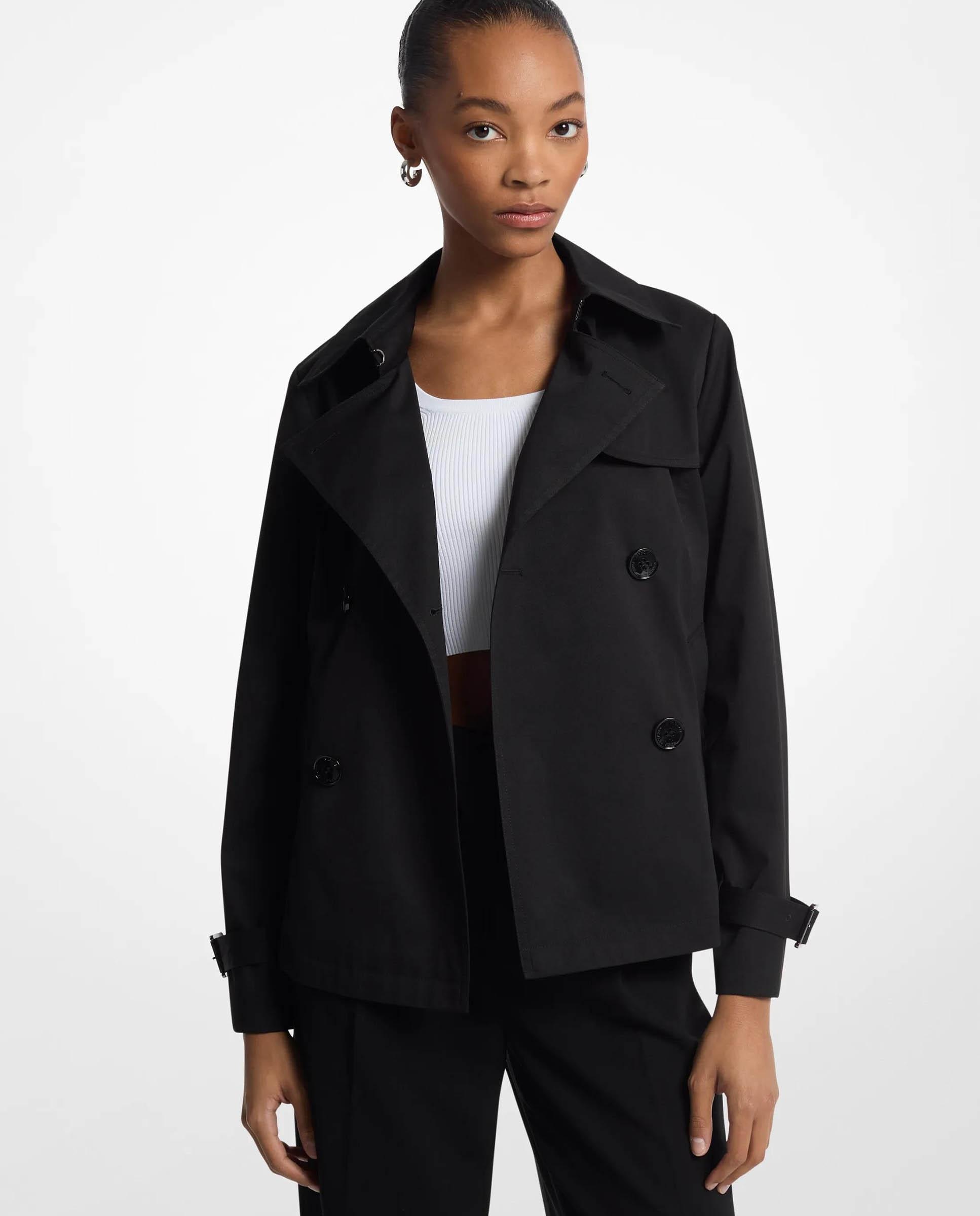 Imagen 0 de Gabardina de mujer corta con botones Negro