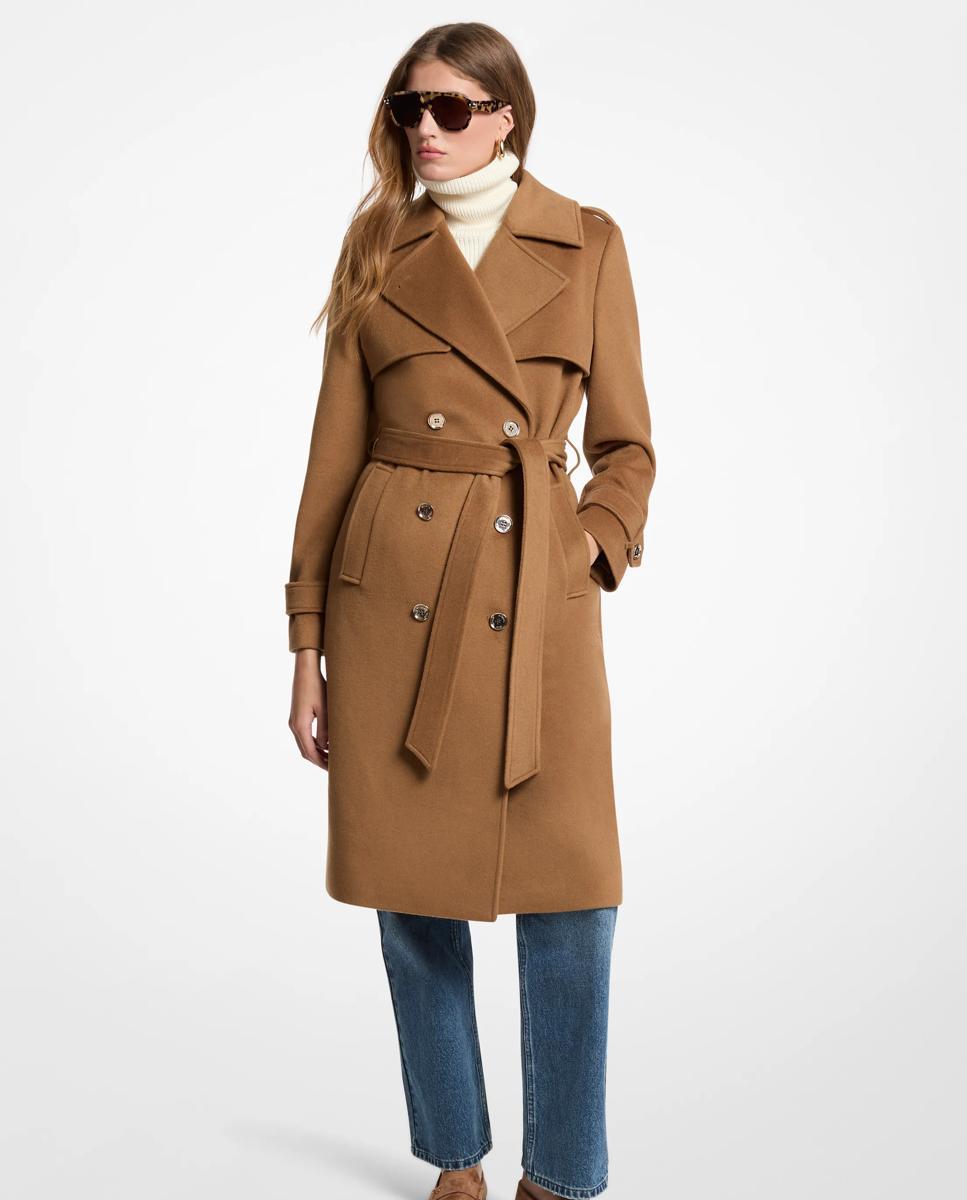 Abrigo de paño de mujer mezcla de lana con cinturón - Michael Michael Kors - Canela Canela-1