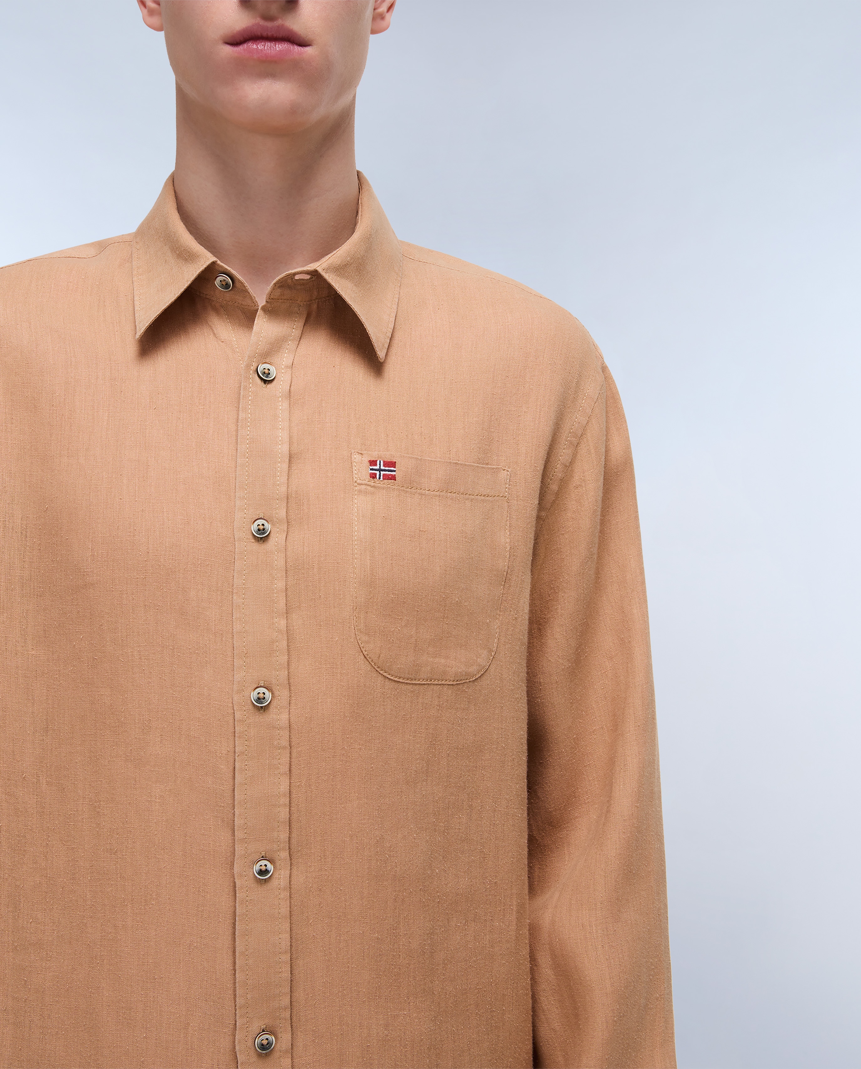 Imagen 3 de Camisa de lino de hombre linen ls de corte regular y manga larga - Napapijri - Marrón claro Marrón claro