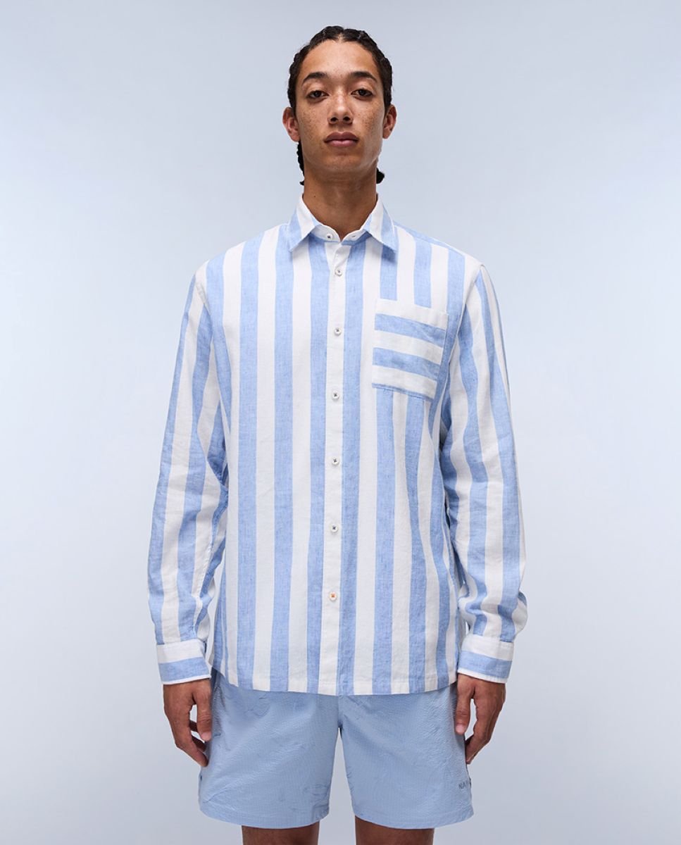Imagen 1 de Camisa de hombre brolio ls de corte relaxed de manga larga - Napapijri - Azul / Blanco Azul/Blanco