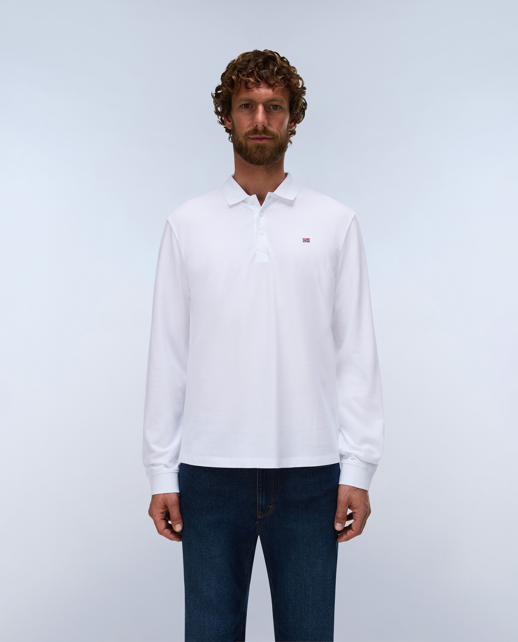 Polo de piqué de hombre de manga larga - Napapijri - Blanco Blanco-1