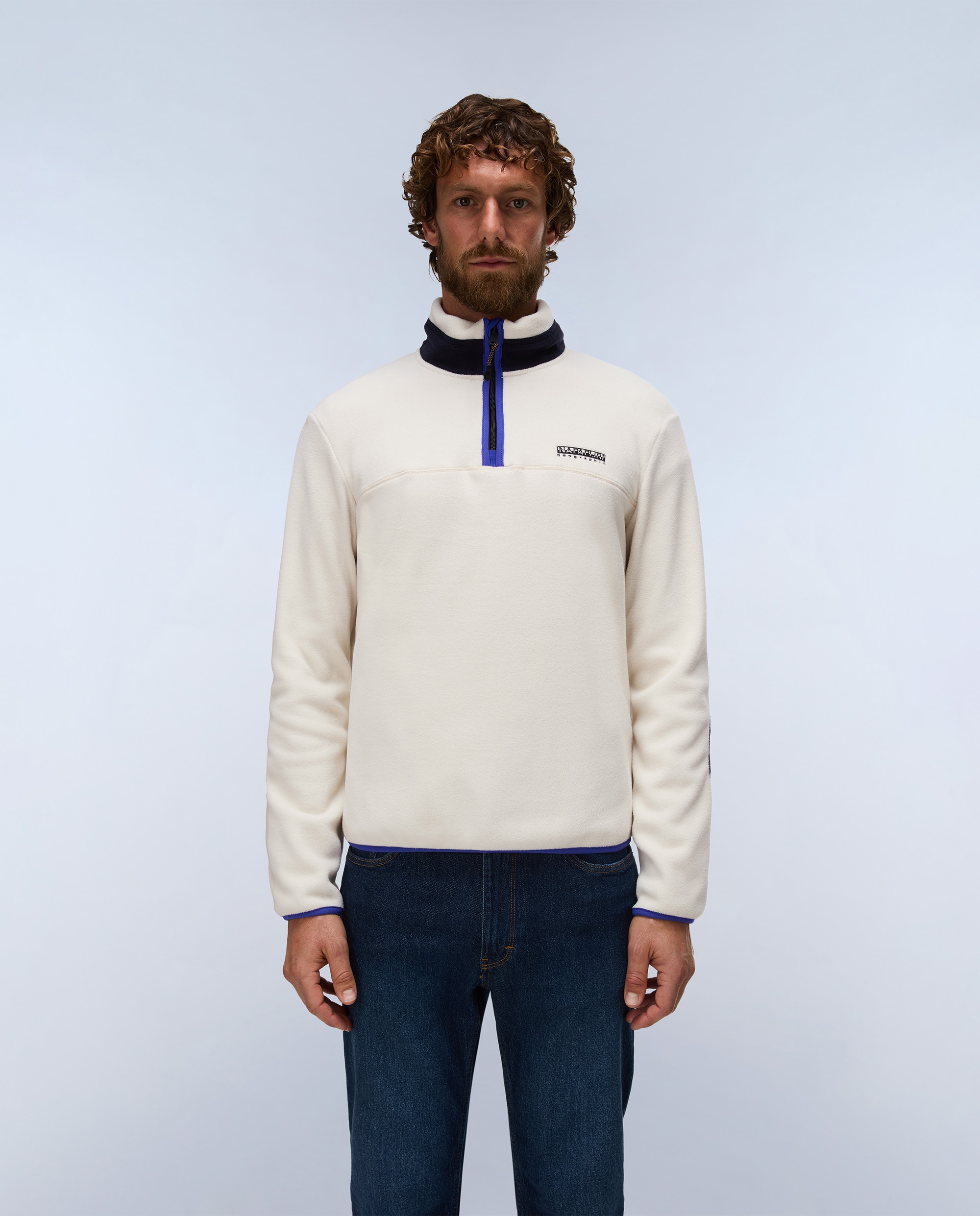 Sudadera de hombre dergana hz de cuello perkins y media cremallera - Napapijri - Beige Beige-2
