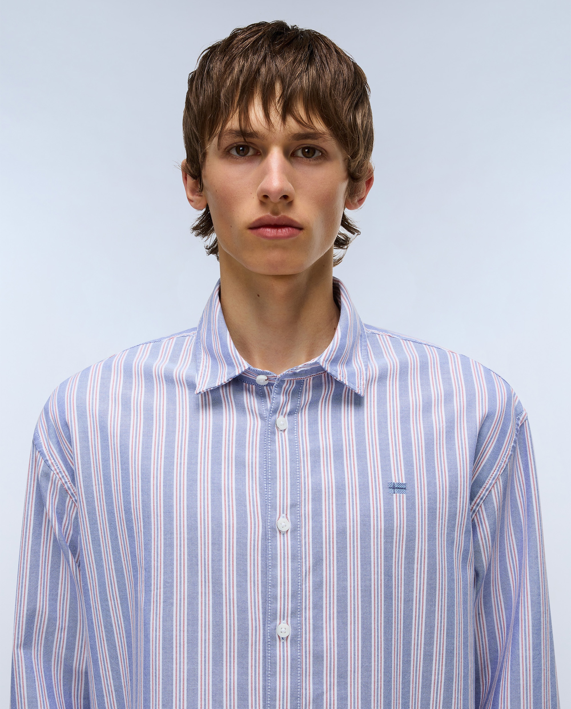 Camisa Oxford de popelín de hombre corte relaxed de rayas - Napapijri - Azul / Gris Azul / Gris-3