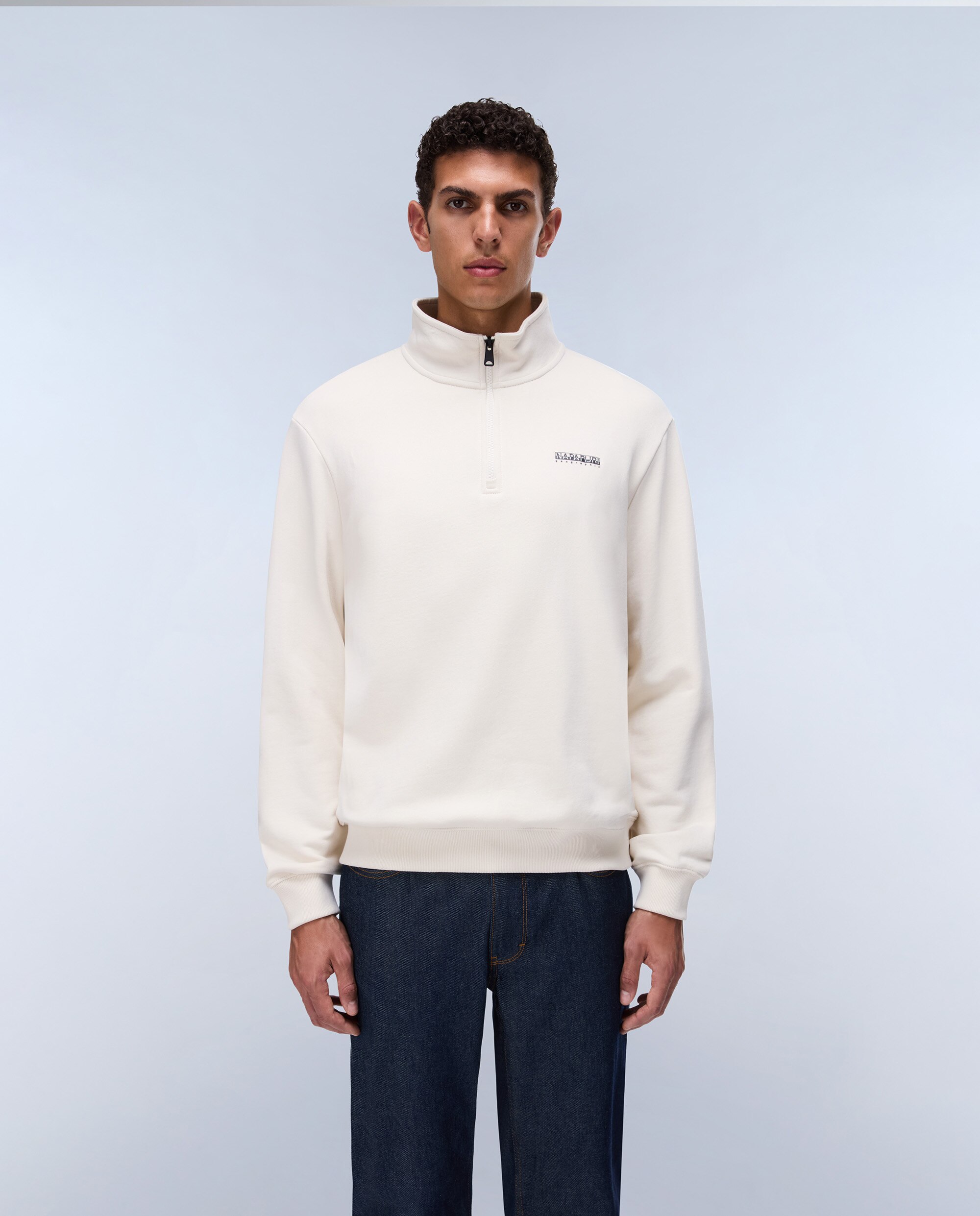 Imagen 0 de Sudadera de hombre small box hz de cuello perkins y media cremallera Beige