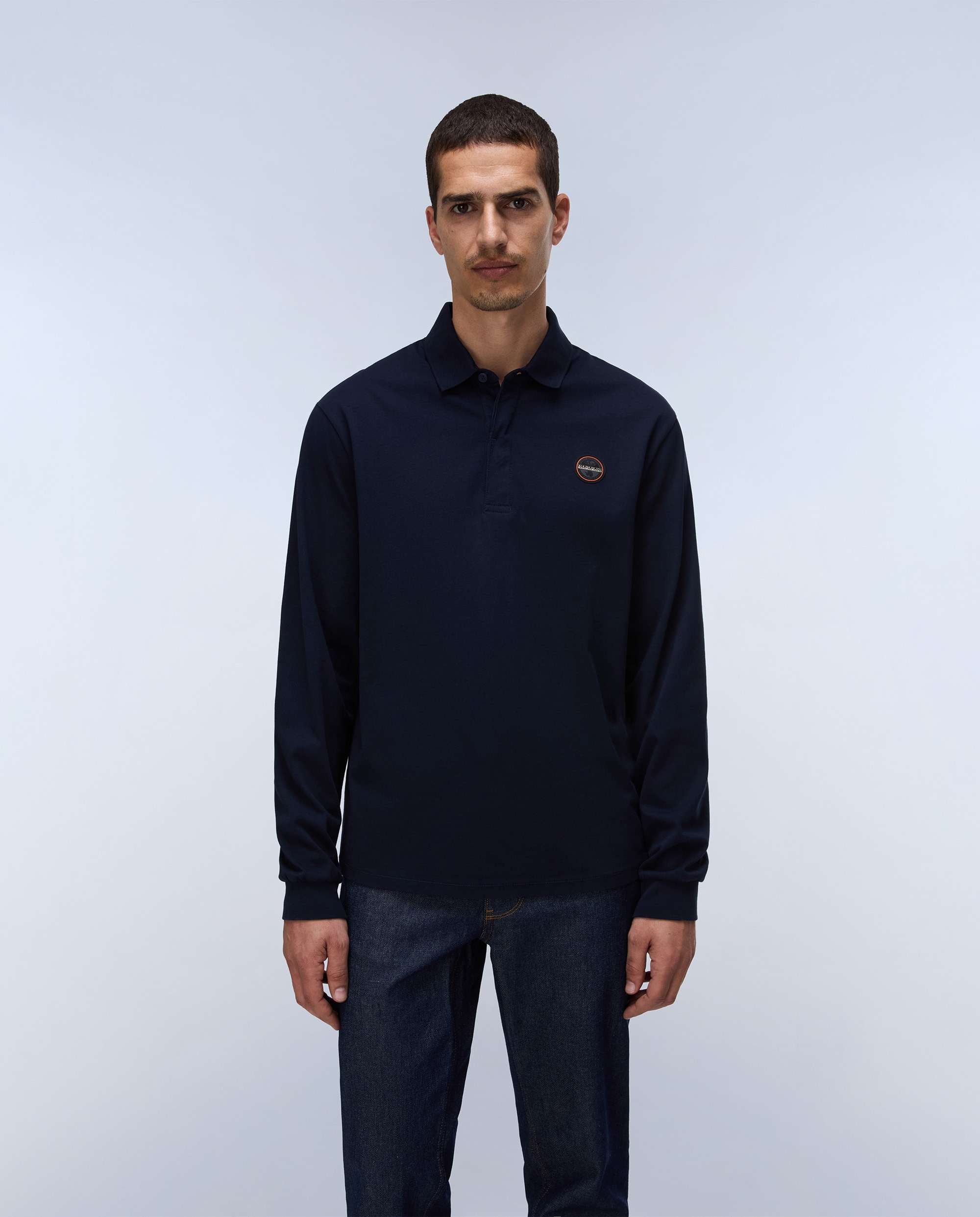 Polo de algodón de hombre badge de manga larga - Napapijri - Azul marino Azul marino-1