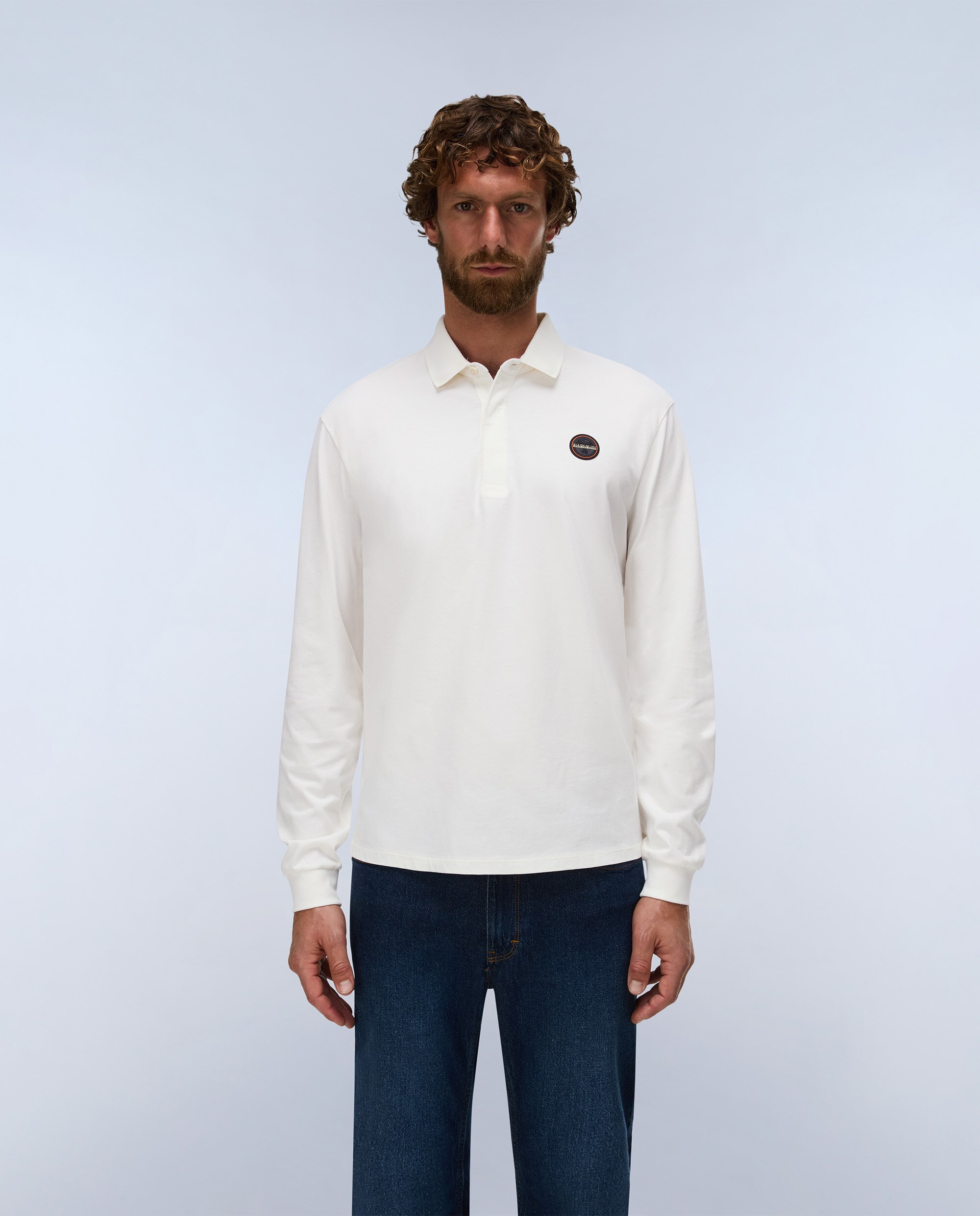 Polo de algodón de hombre badge de manga larga - Napapijri - Crema Crema-1