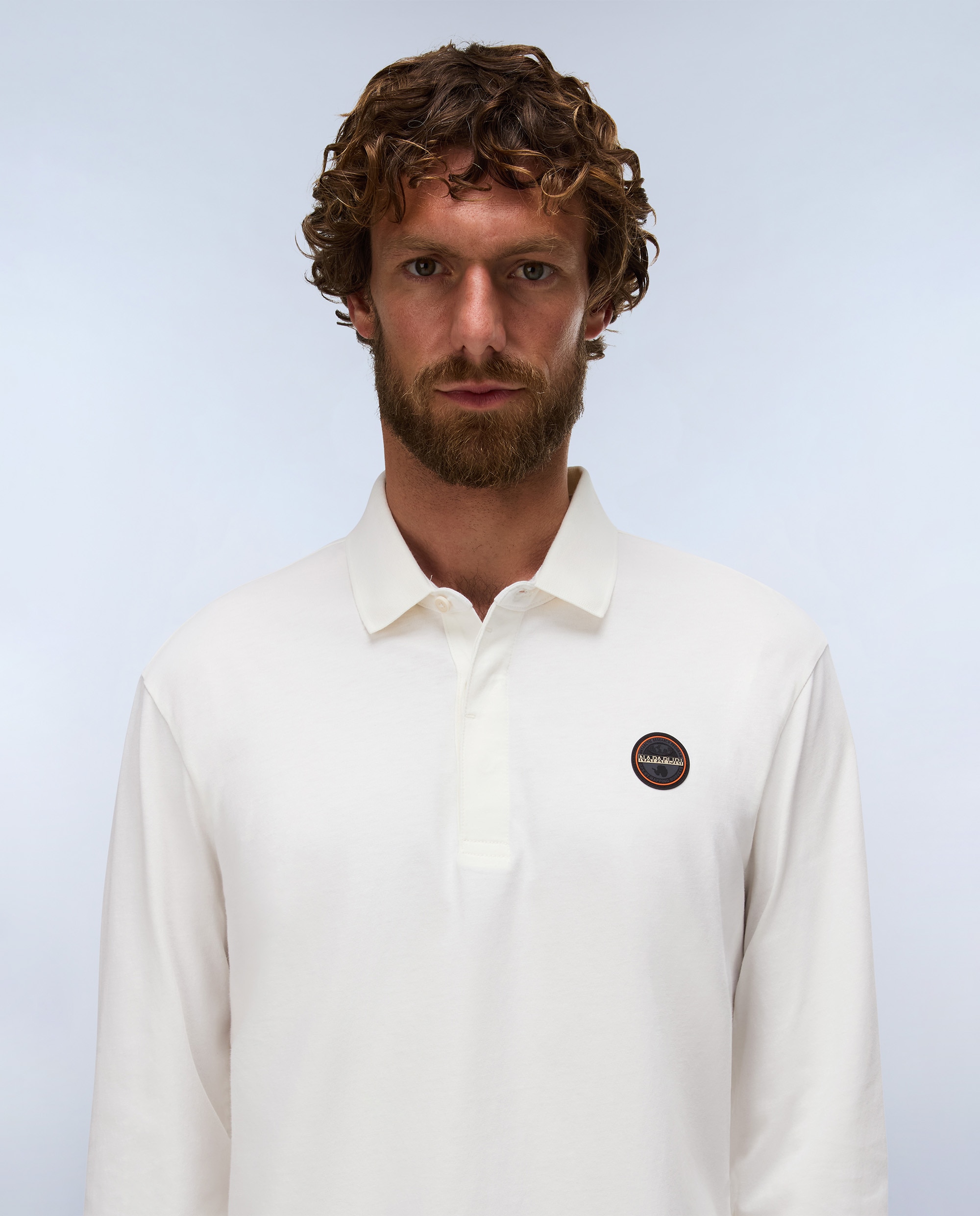Polo de algodón de hombre badge de manga larga - Napapijri - Crema Crema-2