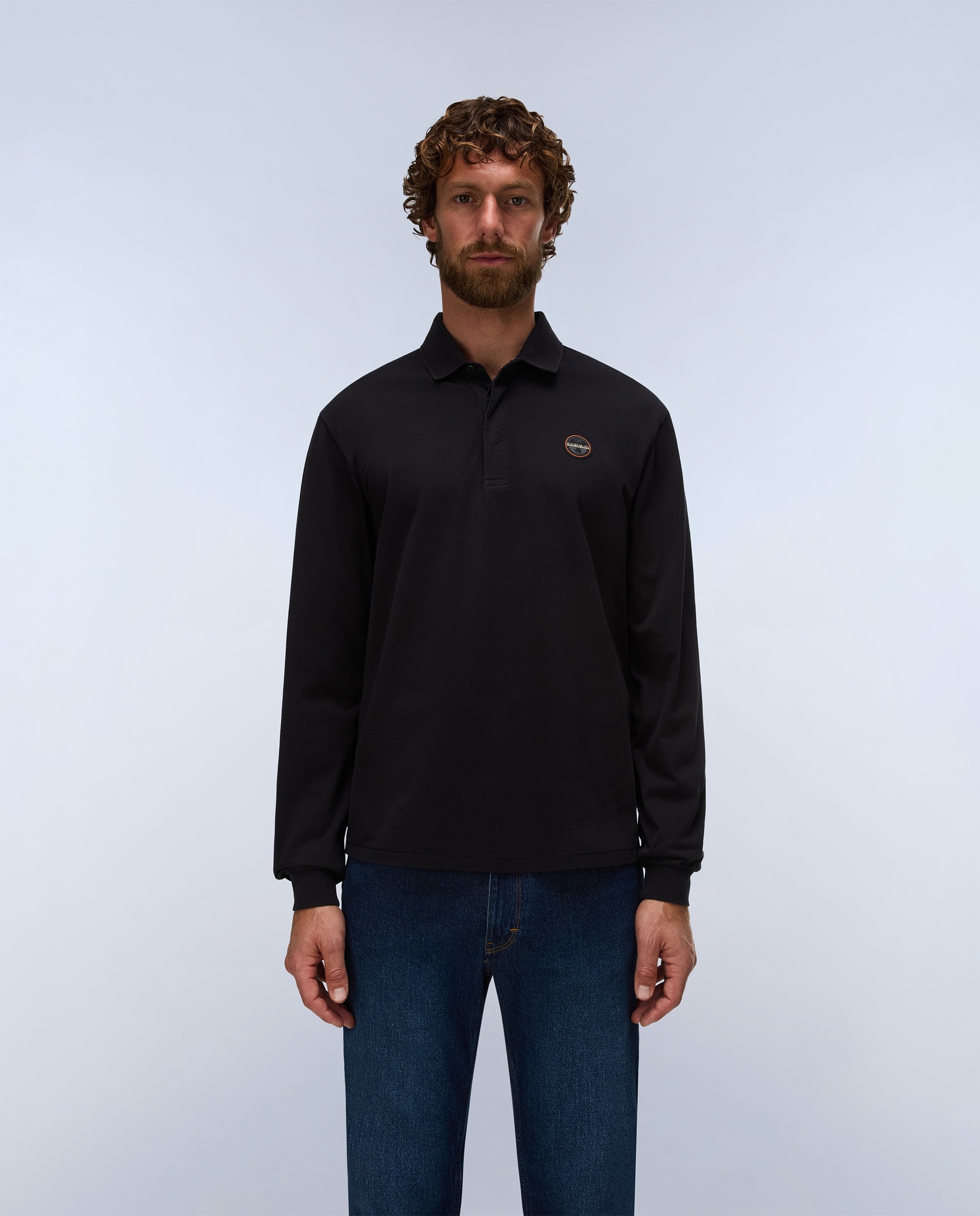 Polo de algodón de hombre badge de manga larga - Napapijri - Negro Negro-1