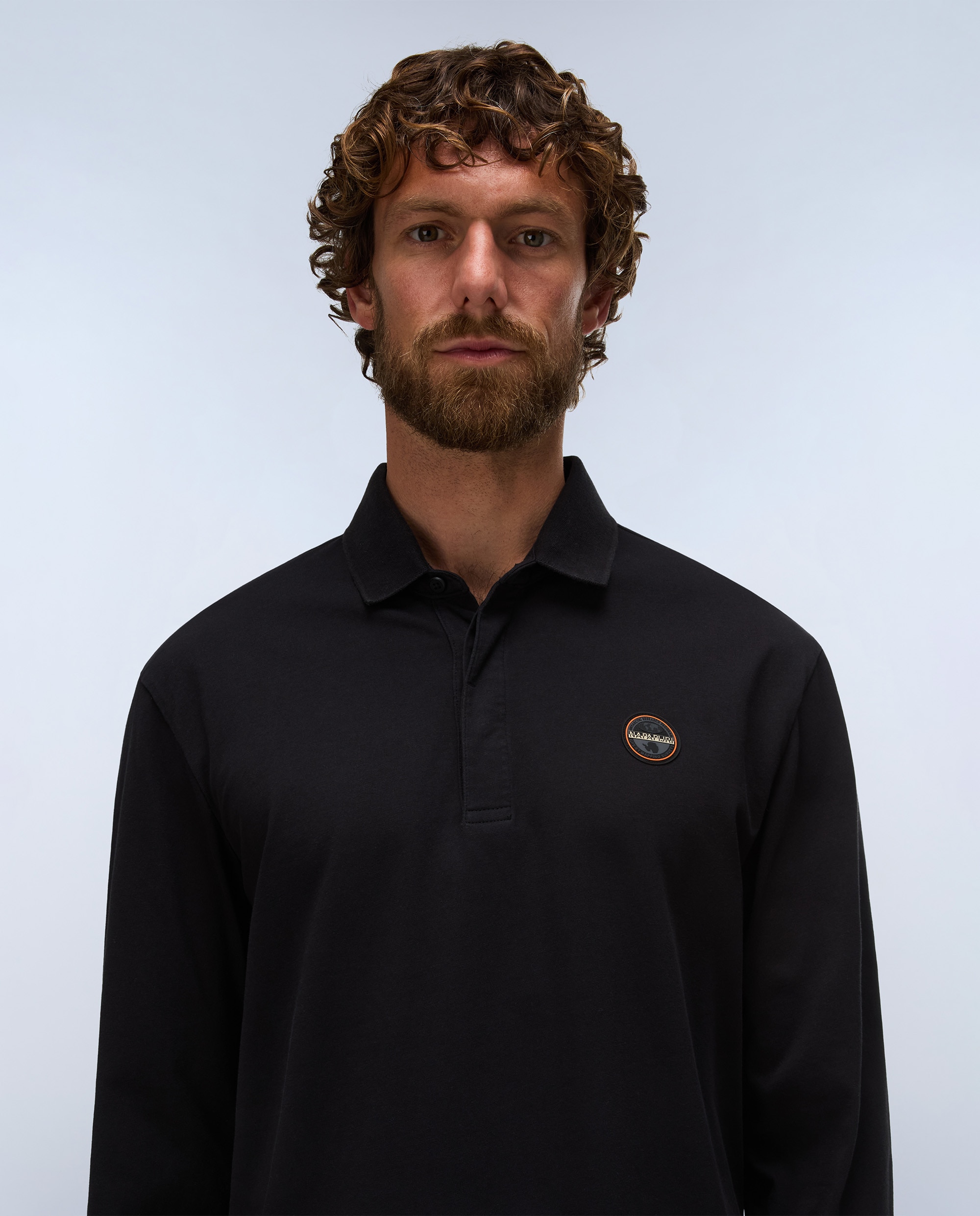 Polo de algodón de hombre badge de manga larga - Napapijri - Negro Negro-2