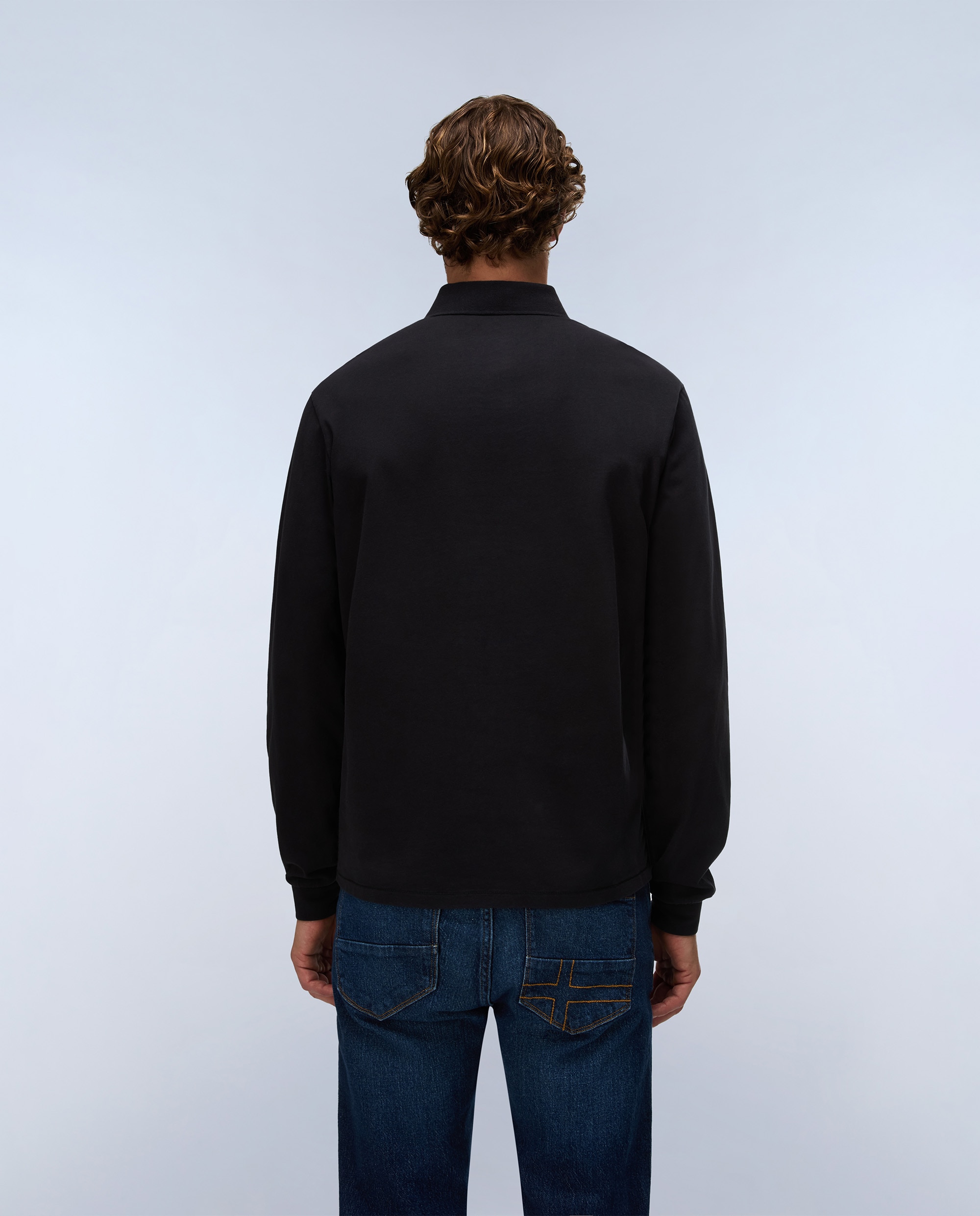 Polo de algodón de hombre badge de manga larga - Napapijri - Negro Negro-3