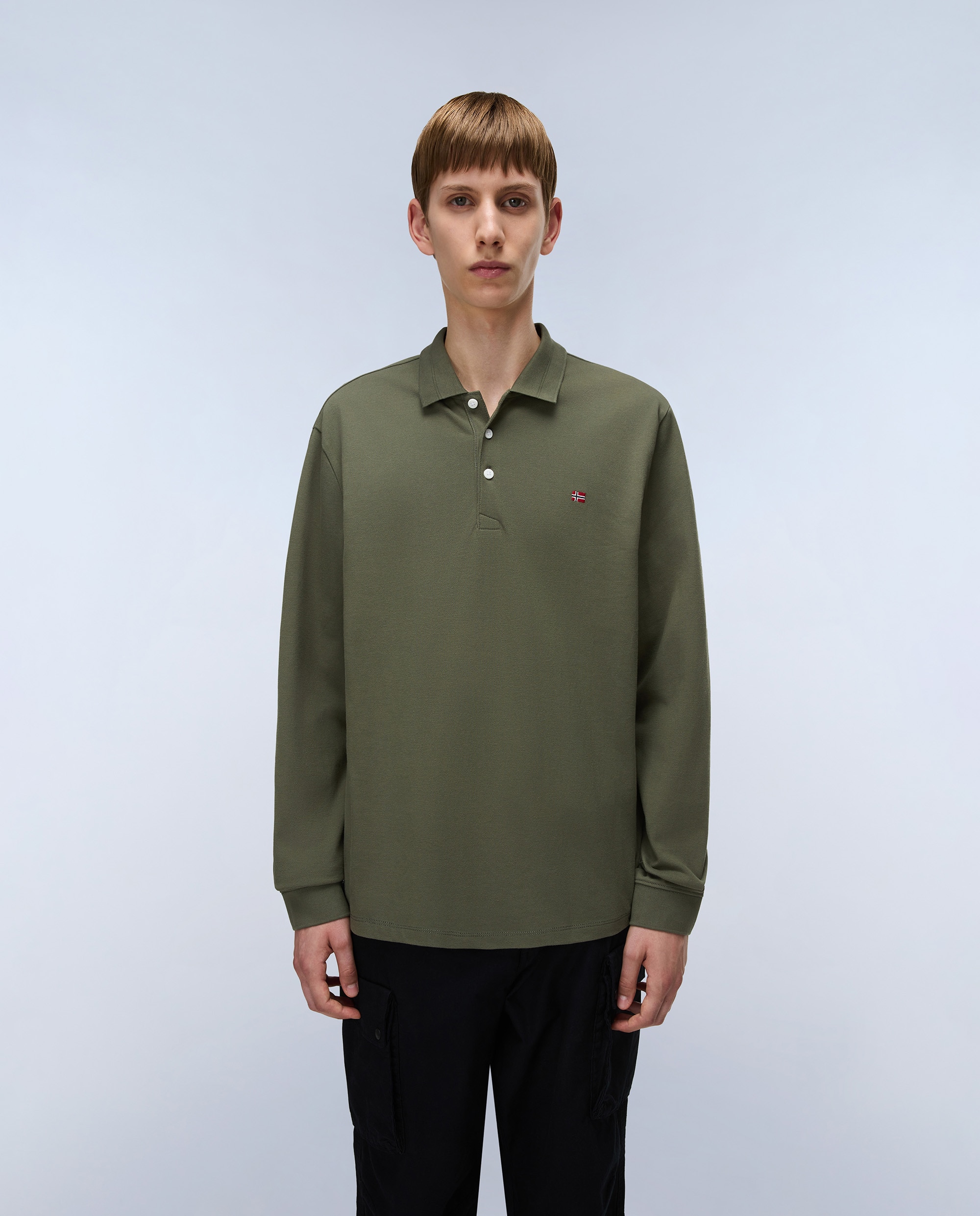 Polo de piqué de hombre de manga larga - Napapijri - Verde militar Verde militar-1