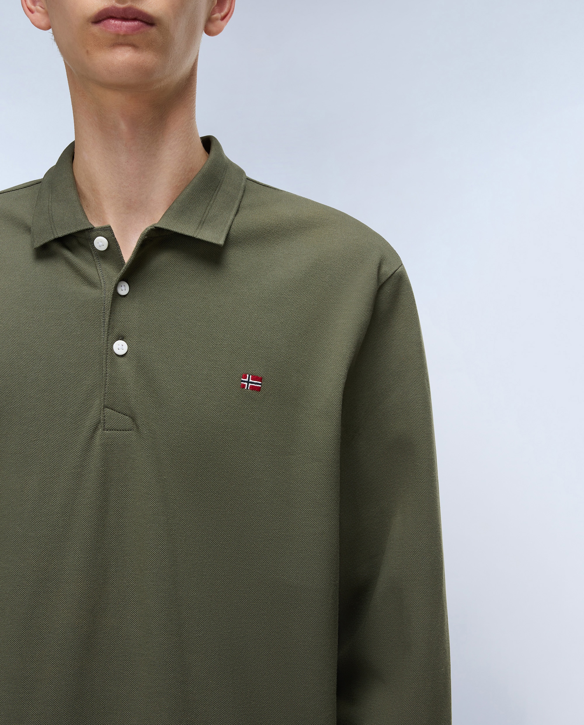 Polo de piqué de hombre de manga larga - Napapijri - Verde militar Verde militar-3