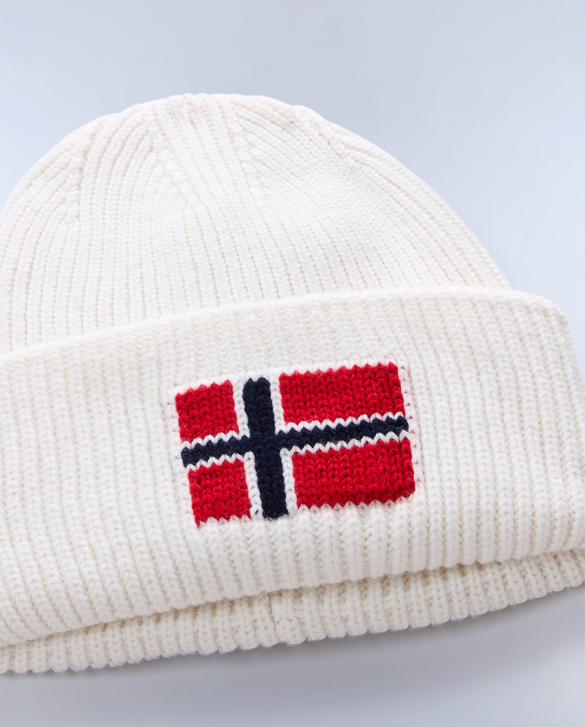 Gorro de hombre evei con bandera noruega de punto de canalé - Napapijri - Beige / Blanco Beige / Blanco-1