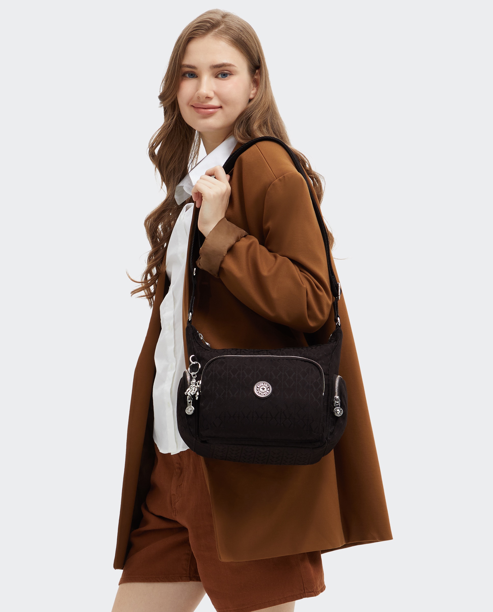 Bandolera de mujer mediana con cremallera y bolsillos exteriores - Kipling - Negro Negro-2