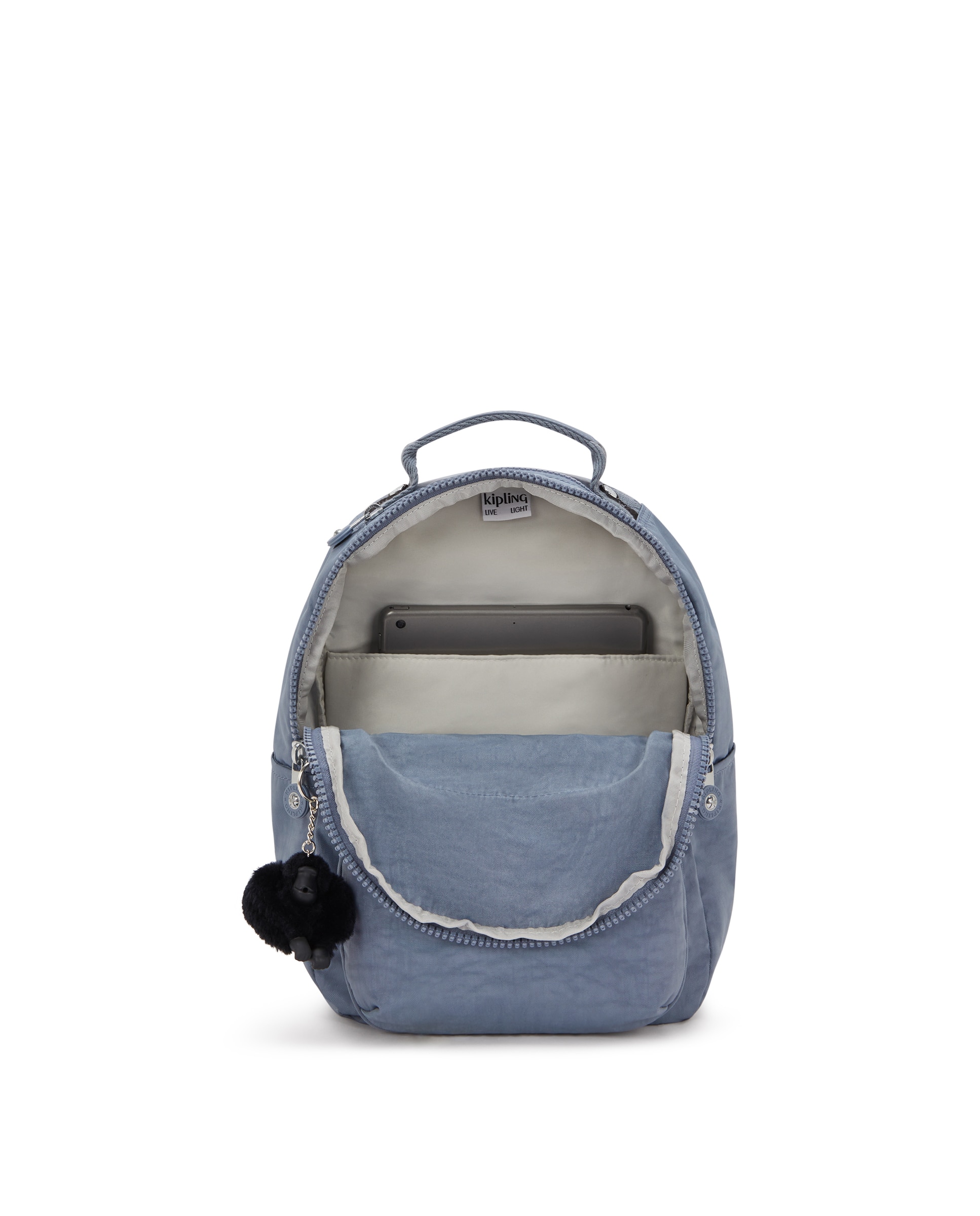 Mochila de mujer pequeña con cremallera y funda para tablet - Kipling - Azul grisáceo Azul grisáceo-2