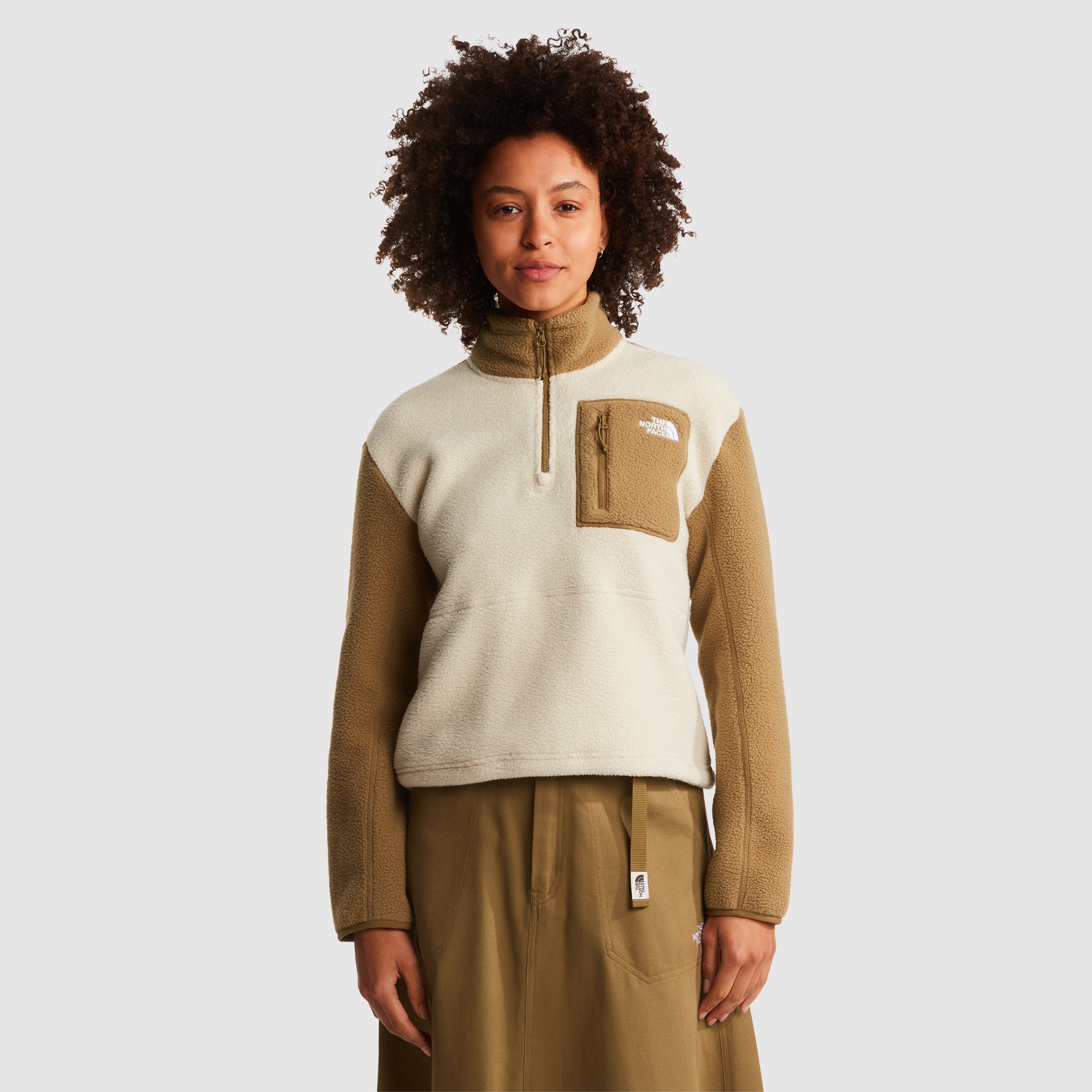 Forro polar con cremallera de 1/4 para mujer Yumiori The North Face - Beige / Blanco Beige-1