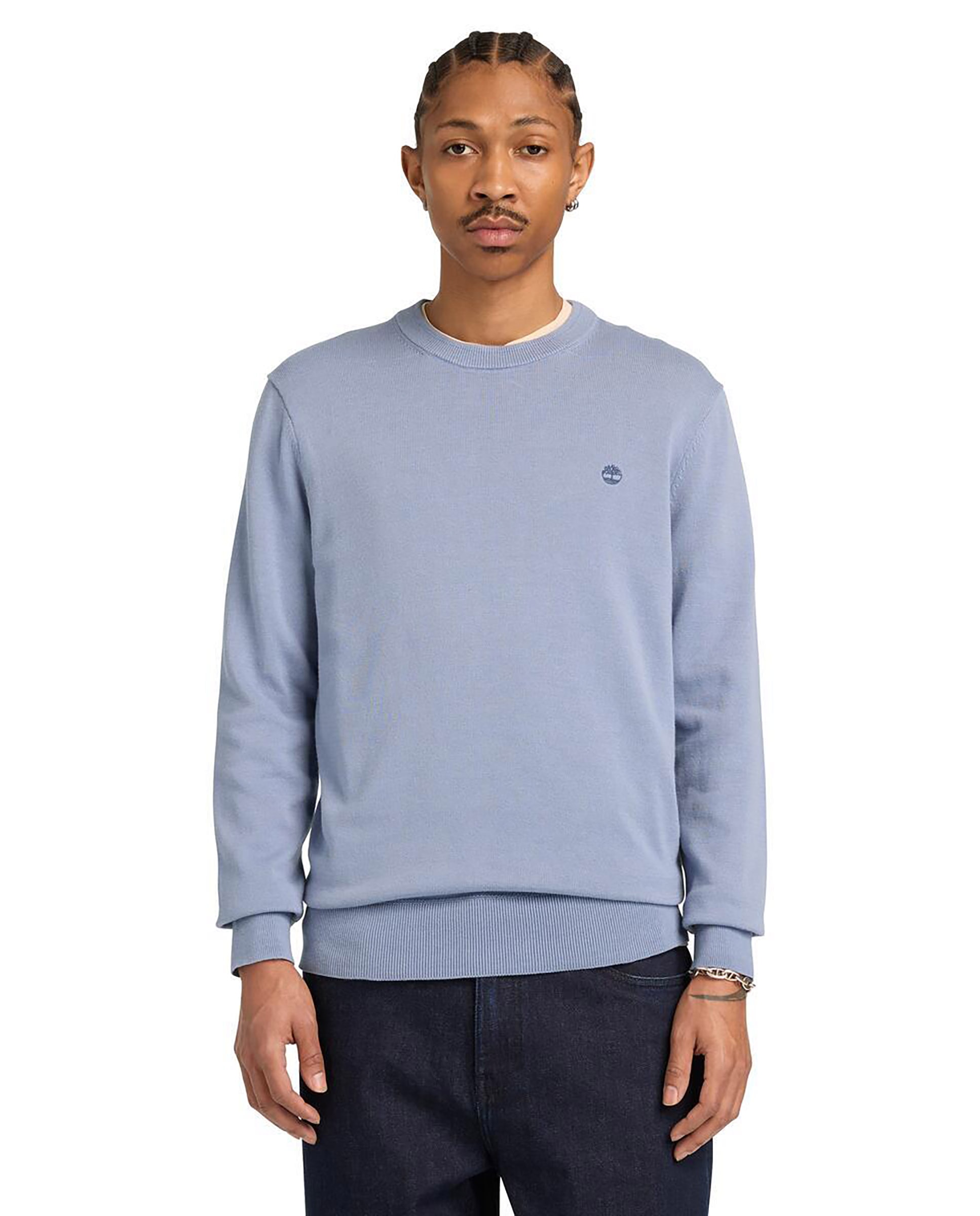 Jersey de hombre de algodón orgánico cuello redondo y logo bordado - Timberland - Verde Azul claro-1