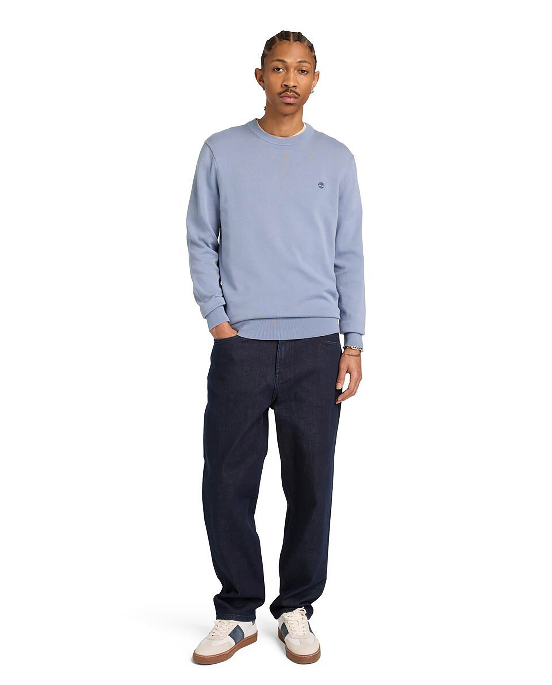 Jersey de hombre de algodón orgánico cuello redondo y logo bordado - Timberland - Verde Azul claro-2