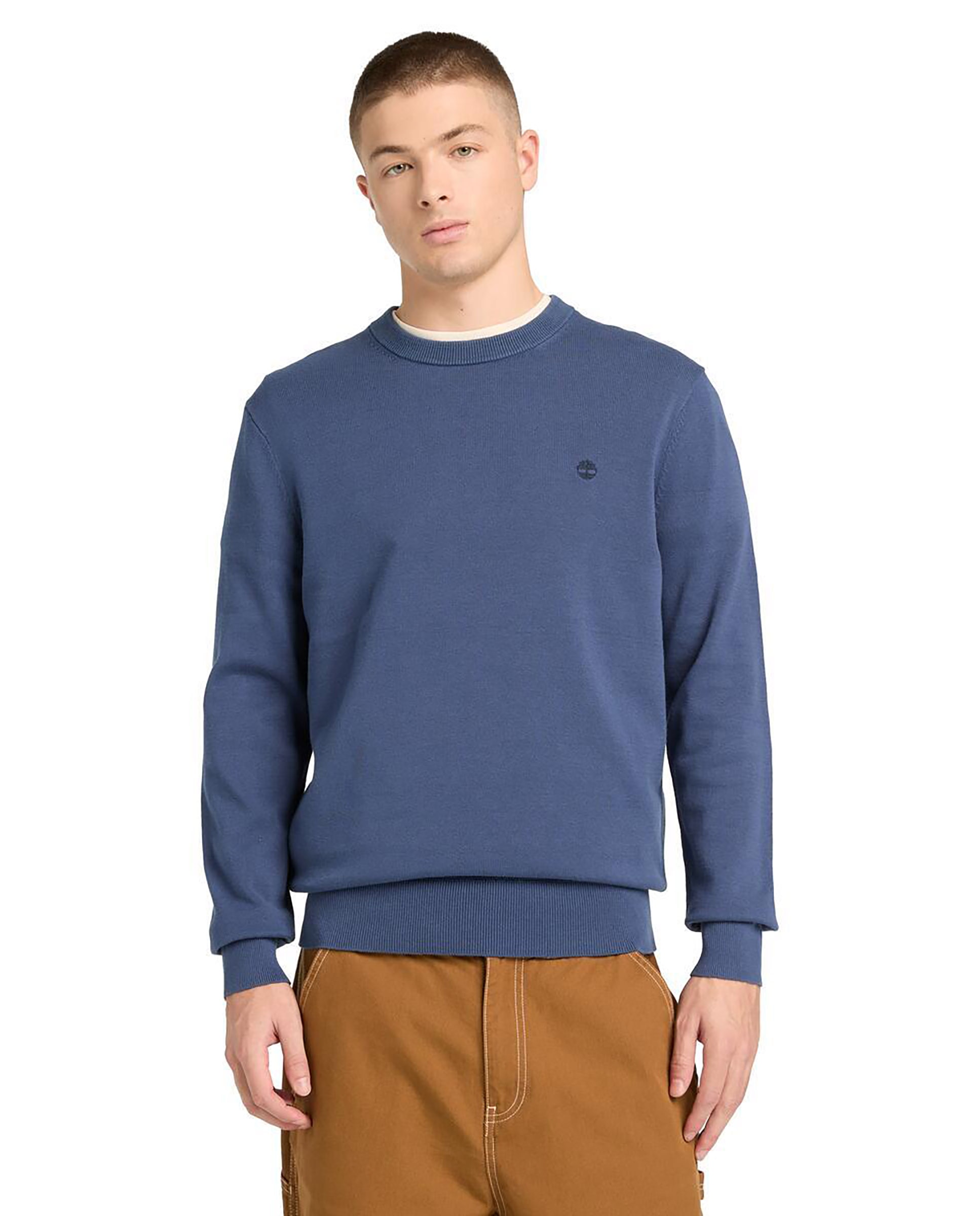 Jersey de hombre de algodón orgánico cuello redondo y logo bordado - Timberland - Azul denim Azul denim-1