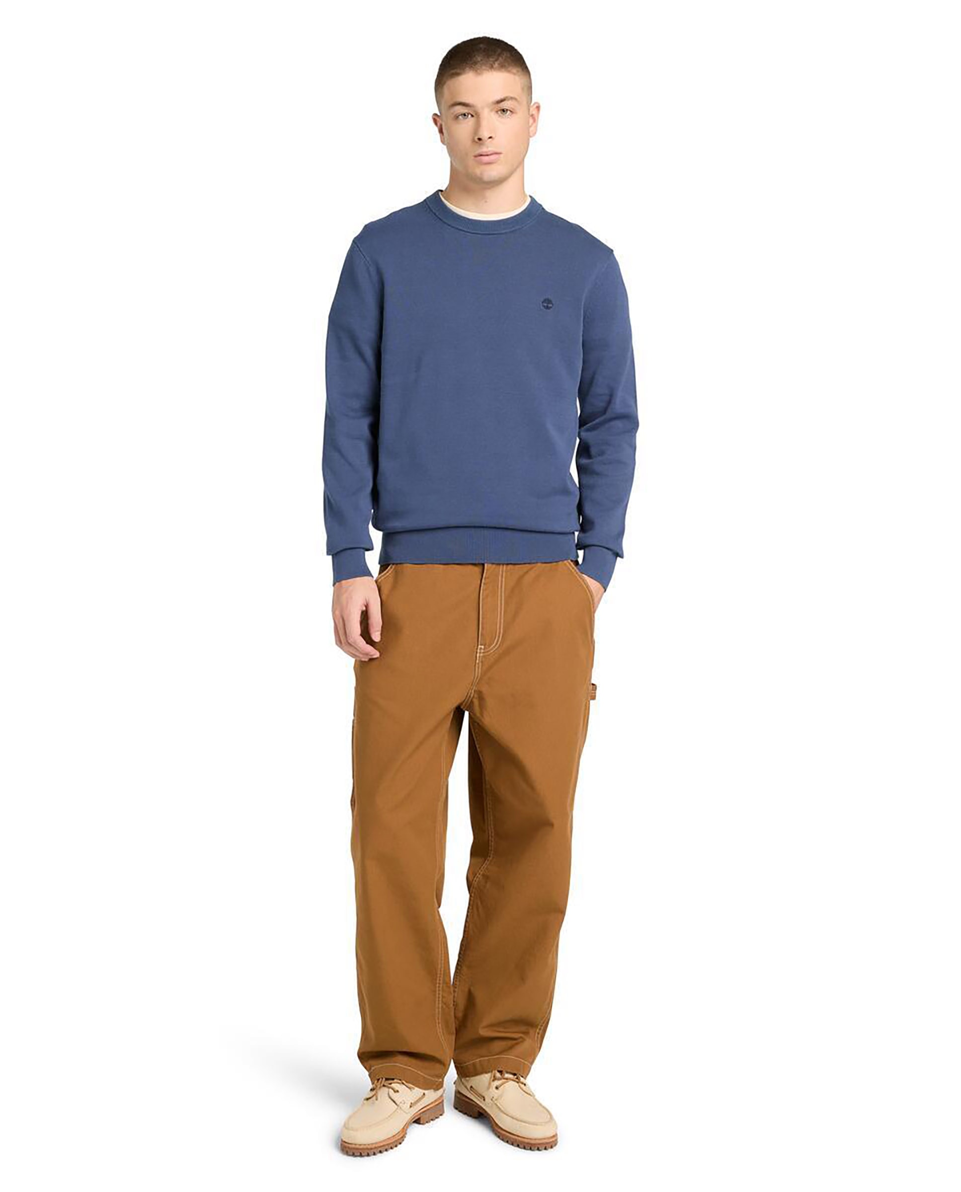 Jersey de hombre de algodón orgánico cuello redondo y logo bordado - Timberland - Azul denim Azul denim-2