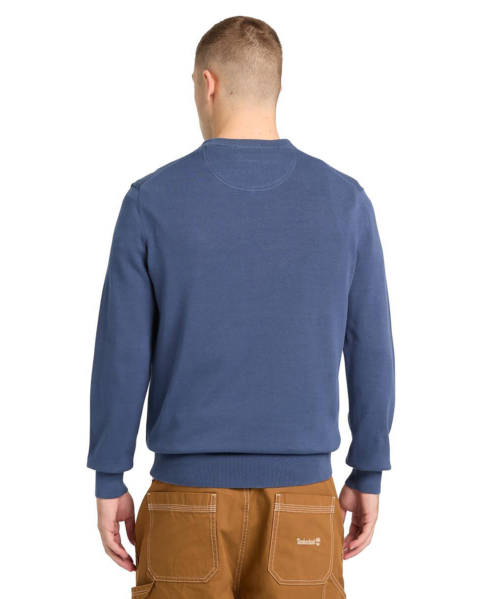 Jersey de hombre de algodón orgánico cuello redondo y logo bordado - Timberland - Azul denim Azul denim-4