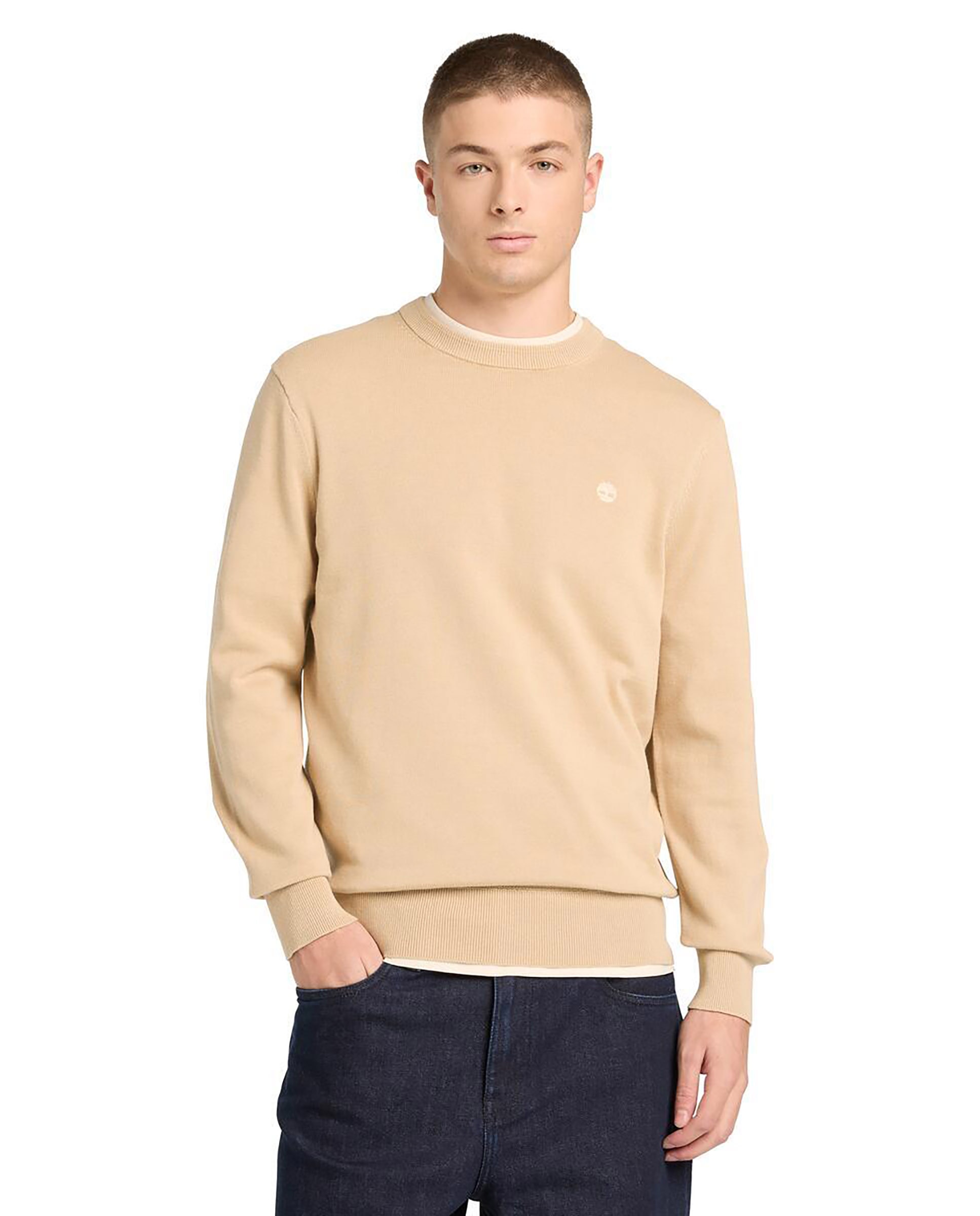 Jersey de hombre de algodón orgánico cuello redondo y logo bordado - Timberland - Beige Beige-1
