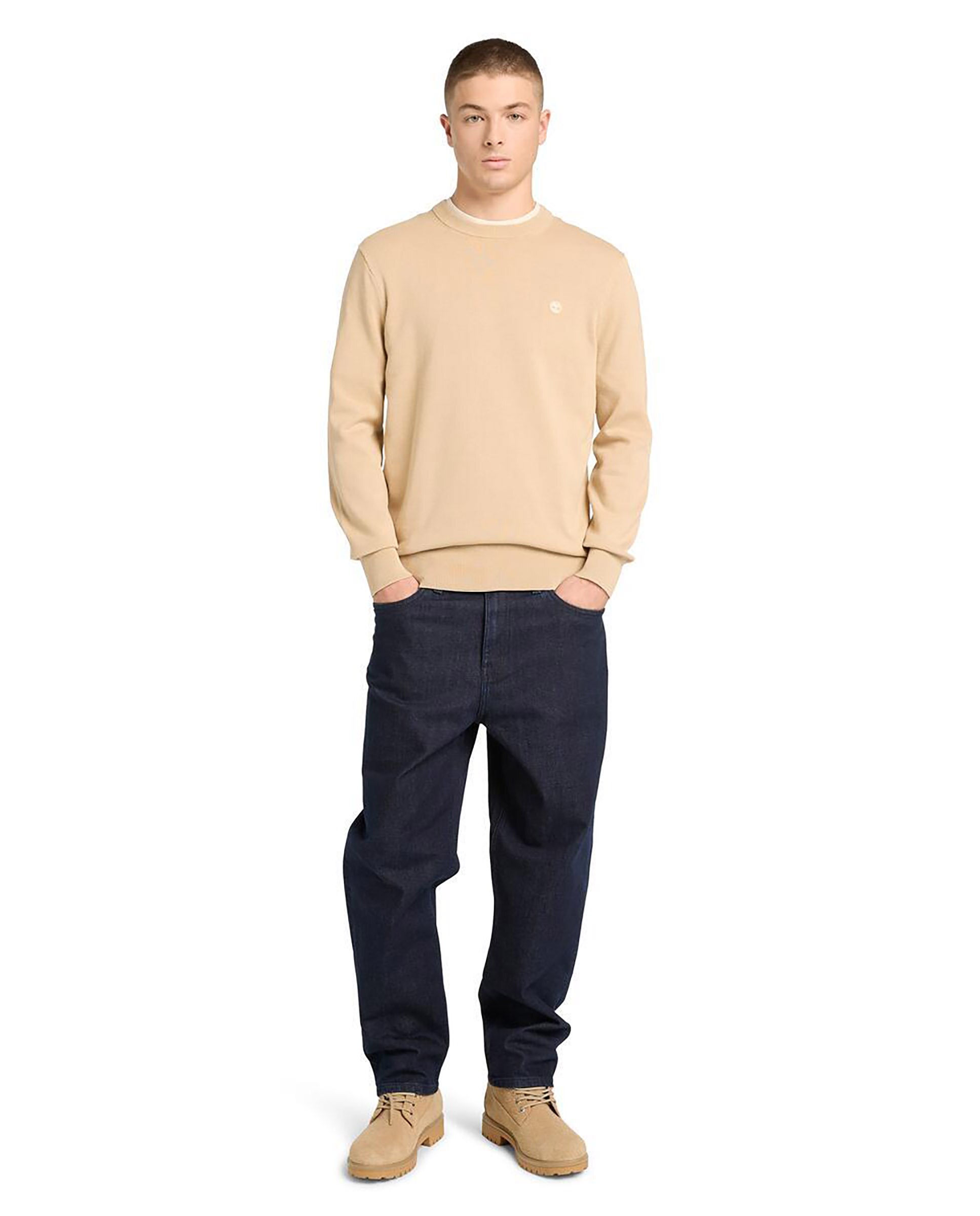 Jersey de hombre de algodón orgánico cuello redondo y logo bordado - Timberland - Beige Beige-2