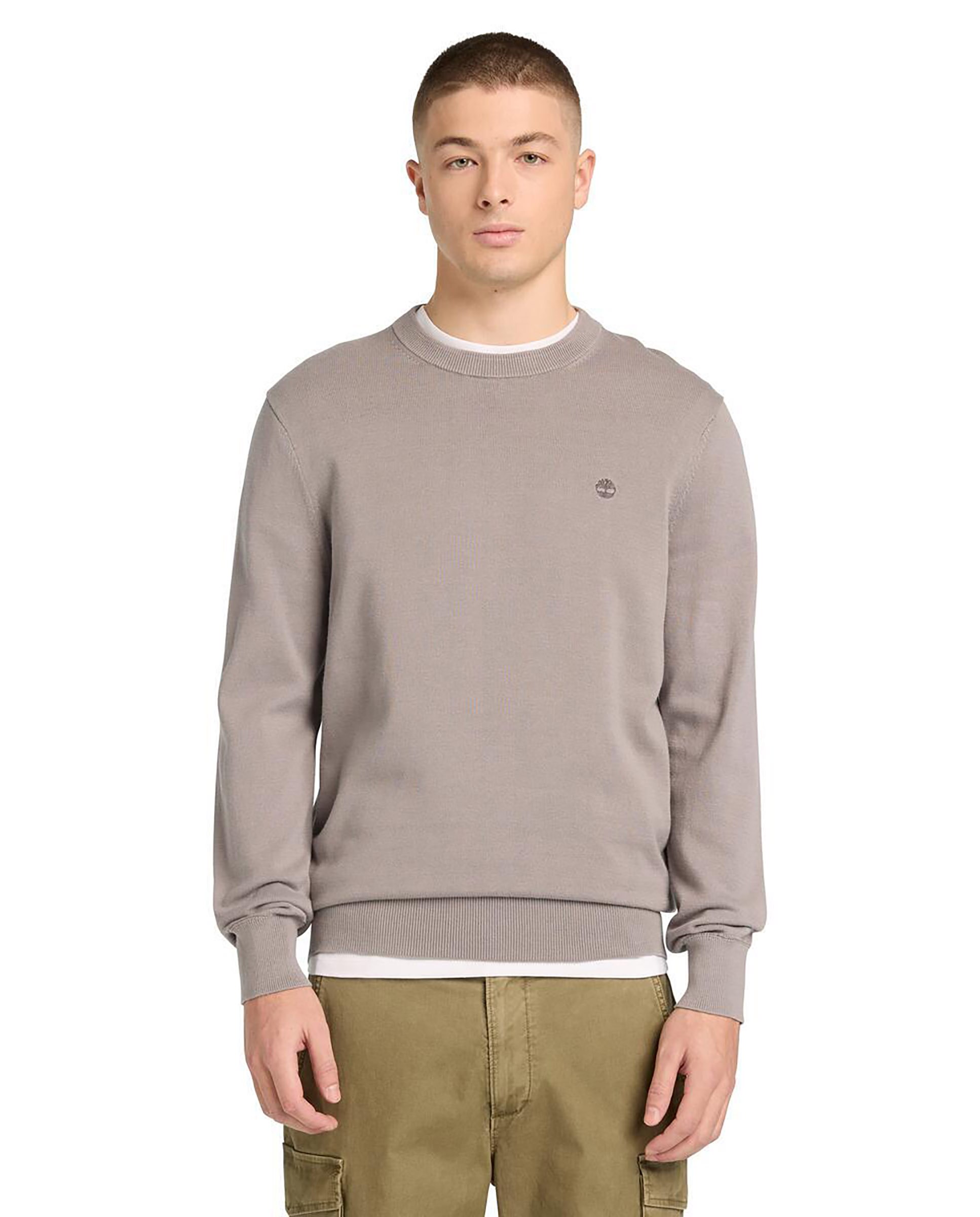 Jersey de hombre de algodón orgánico cuello redondo y logo bordado