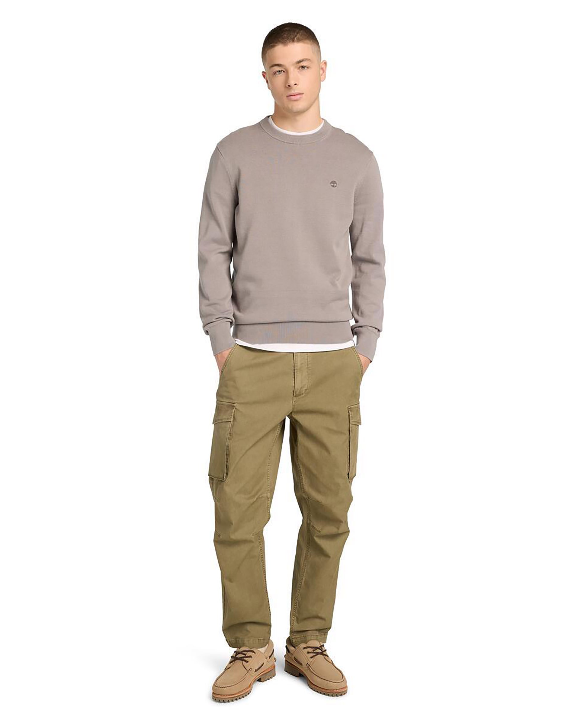 Jersey de hombre de algodón orgánico cuello redondo y logo bordado - Timberland - Gris Gris-2