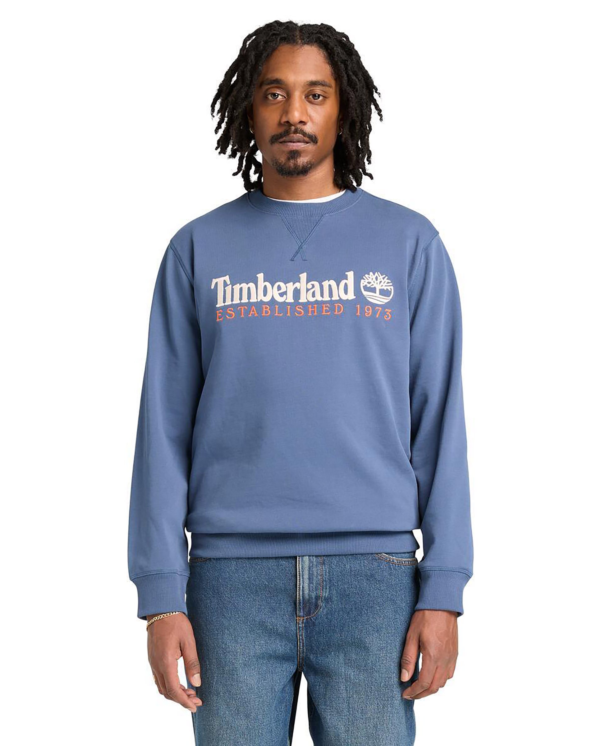 Imagen 0 de Sudadera sin capucha de hombre con logo bordado y algodón premium Azul denim