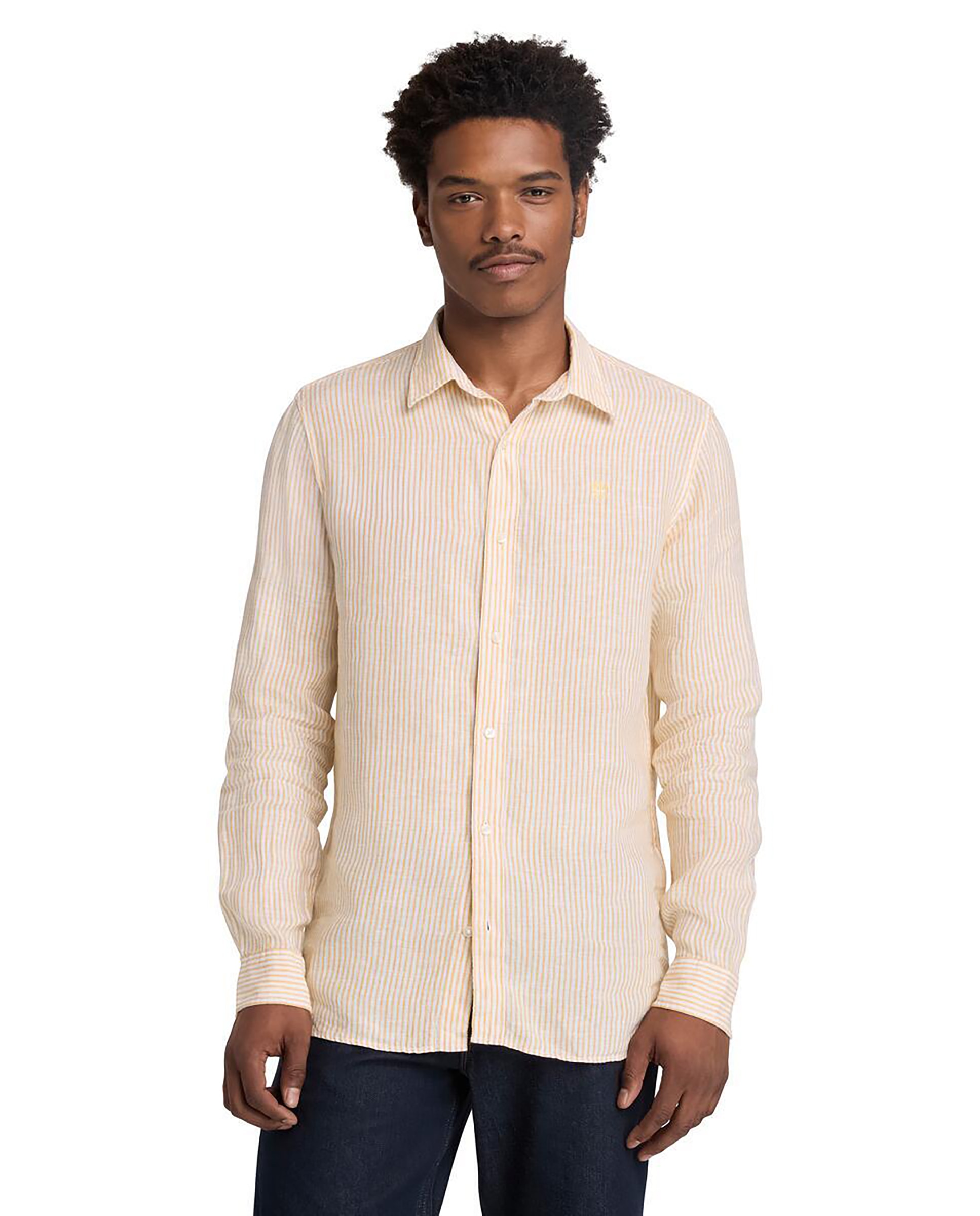 Imagen 0 de Camisa de lino de hombre de rayas corte regular Amarillo limón