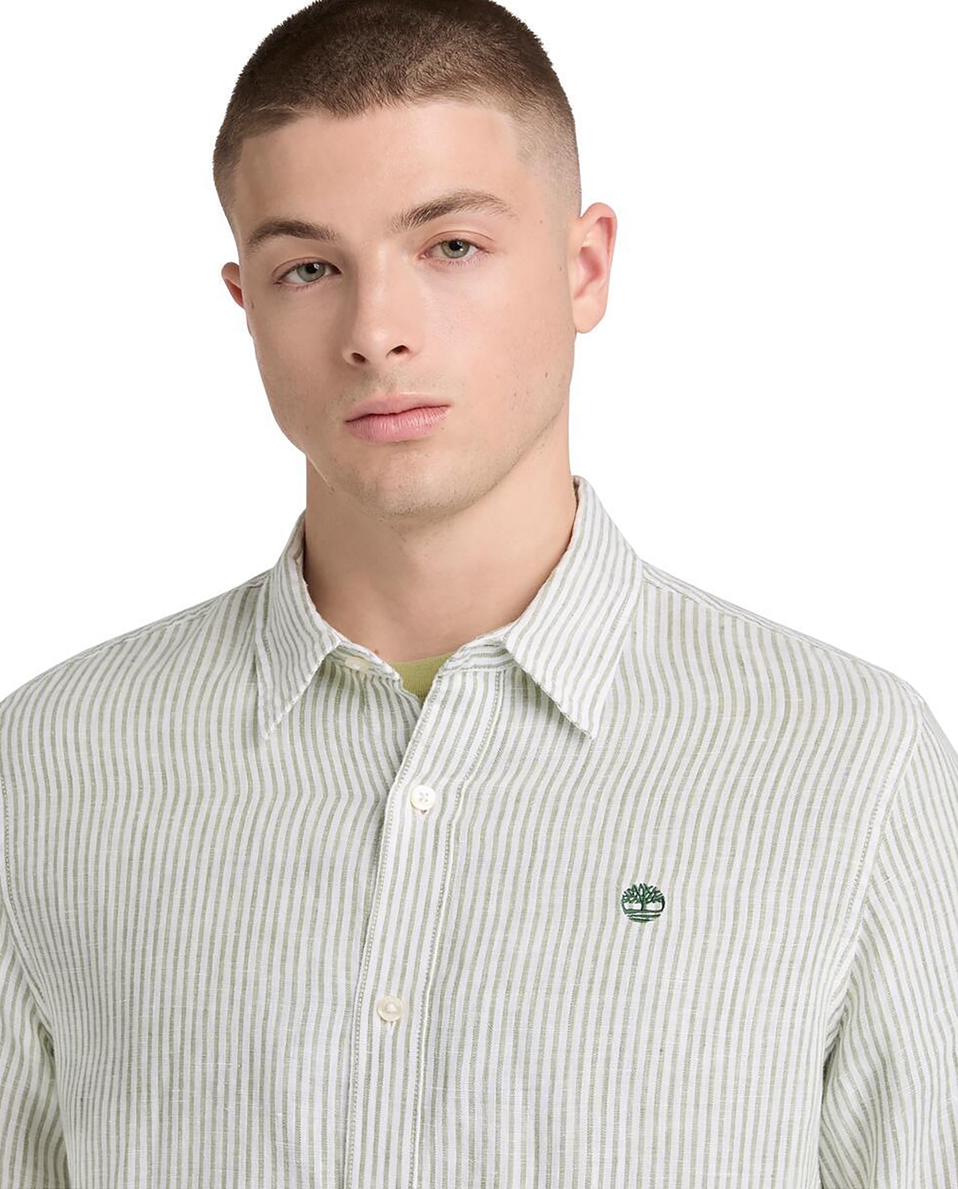 Camisa de lino de hombre de rayas corte regular - Timberland - Verde Oliva Verde Oliva-3