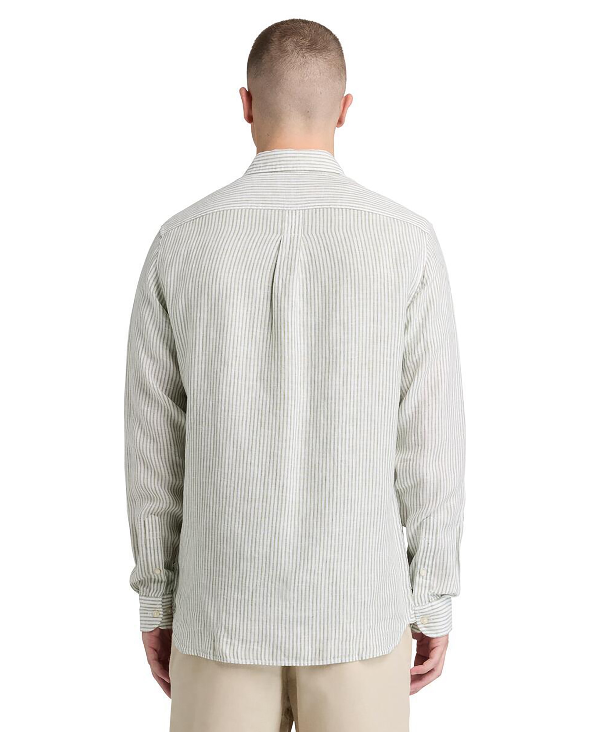 Camisa de lino de hombre de rayas corte regular - Timberland - Verde Oliva Verde Oliva-4