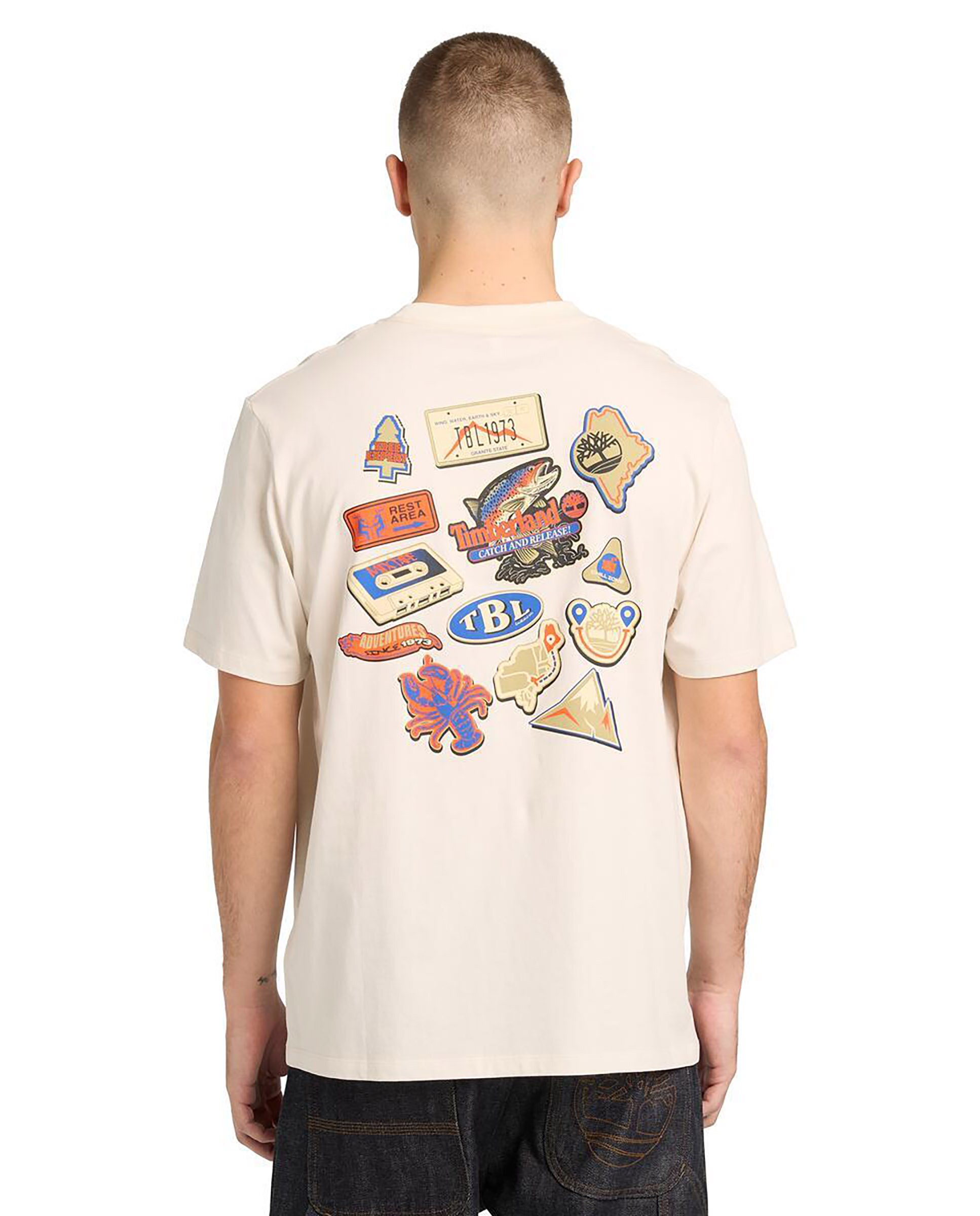 Camiseta de manga corta de hombre authentic fit con multilogo en espalda - Timberland - Blanco roto Blanco roto-4