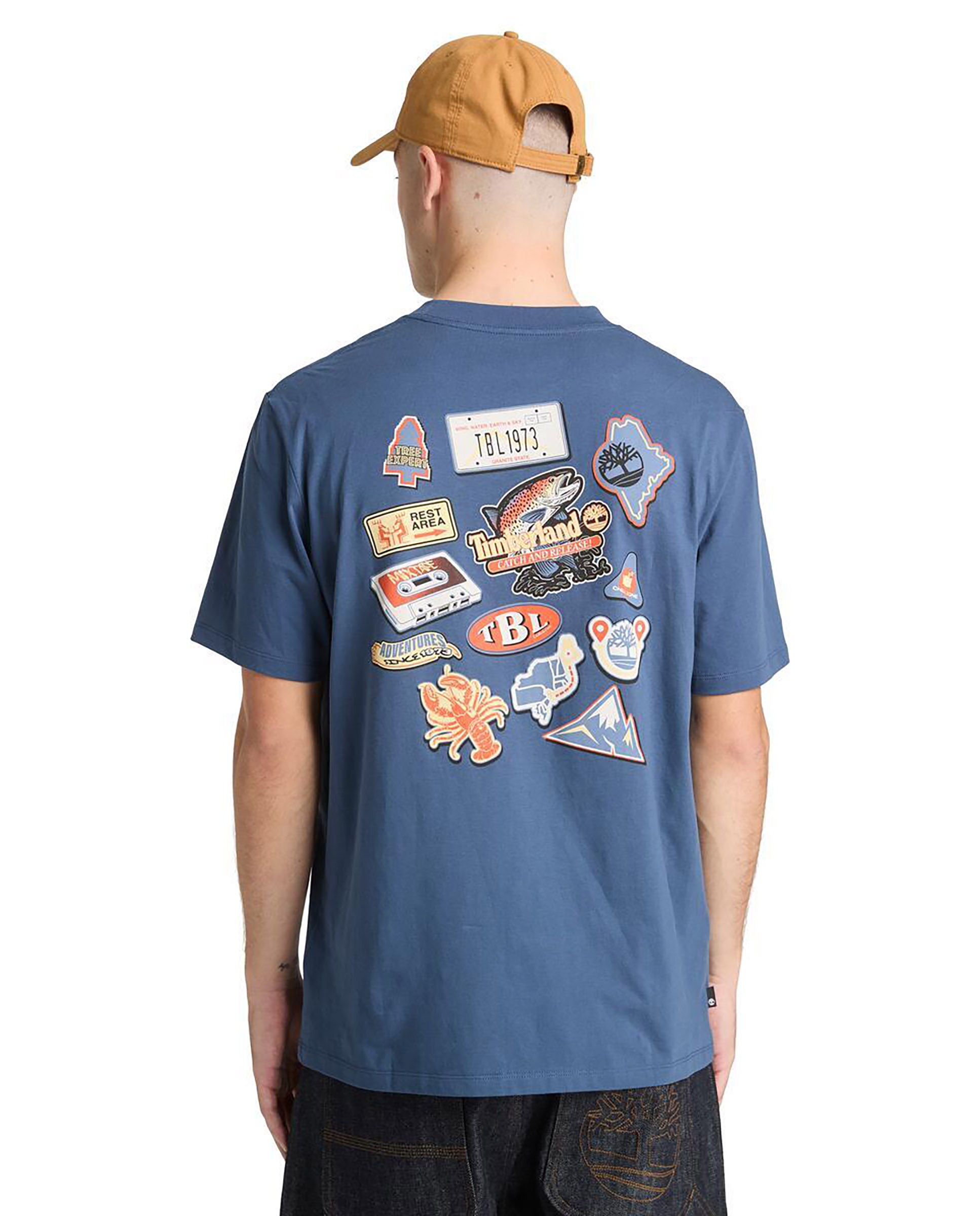 Camiseta de manga corta de hombre authentic fit con multilogo en espalda - Timberland - Azul denim Azul denim-4