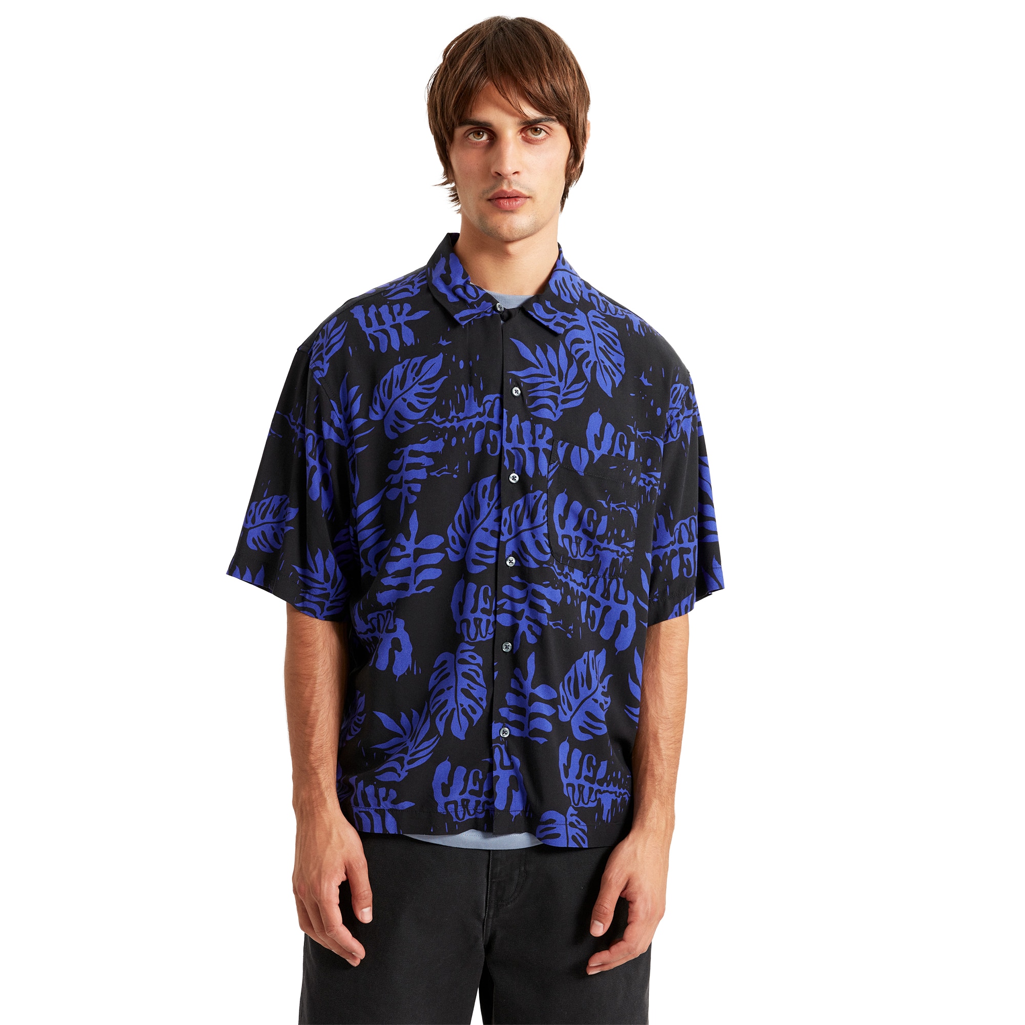 Camisa de hombre Van Doren Hojas Vans - Negro / Azul Negro / Azul-3