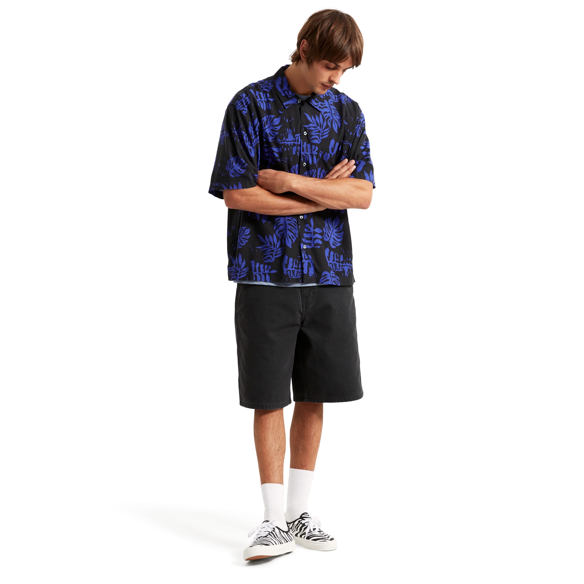 Camisa de hombre Van Doren Hojas Vans - Negro / Azul Negro / Azul-4