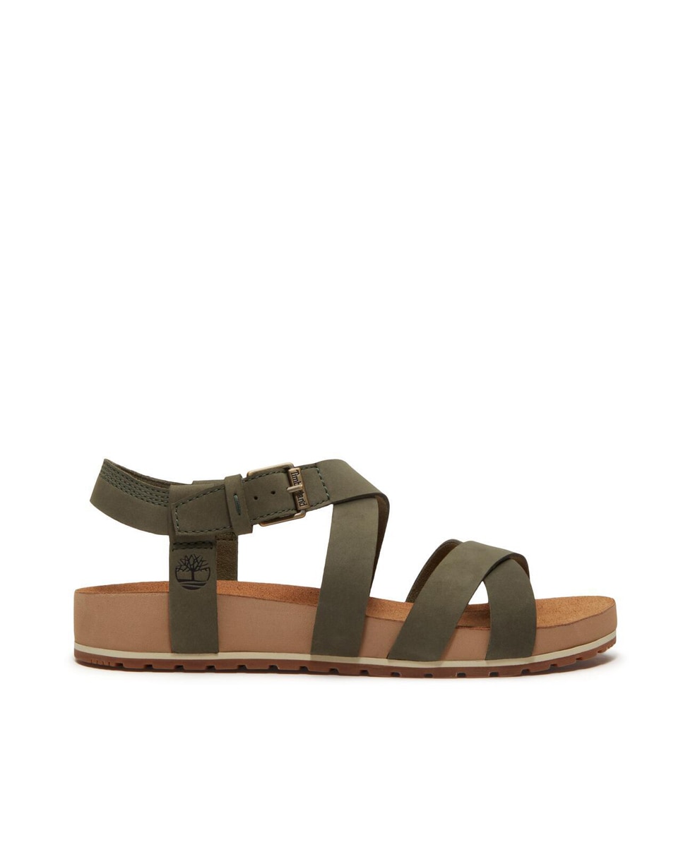 Timberland - Sandalias planas de mujer en piel nobuck con hebilla ajustable.