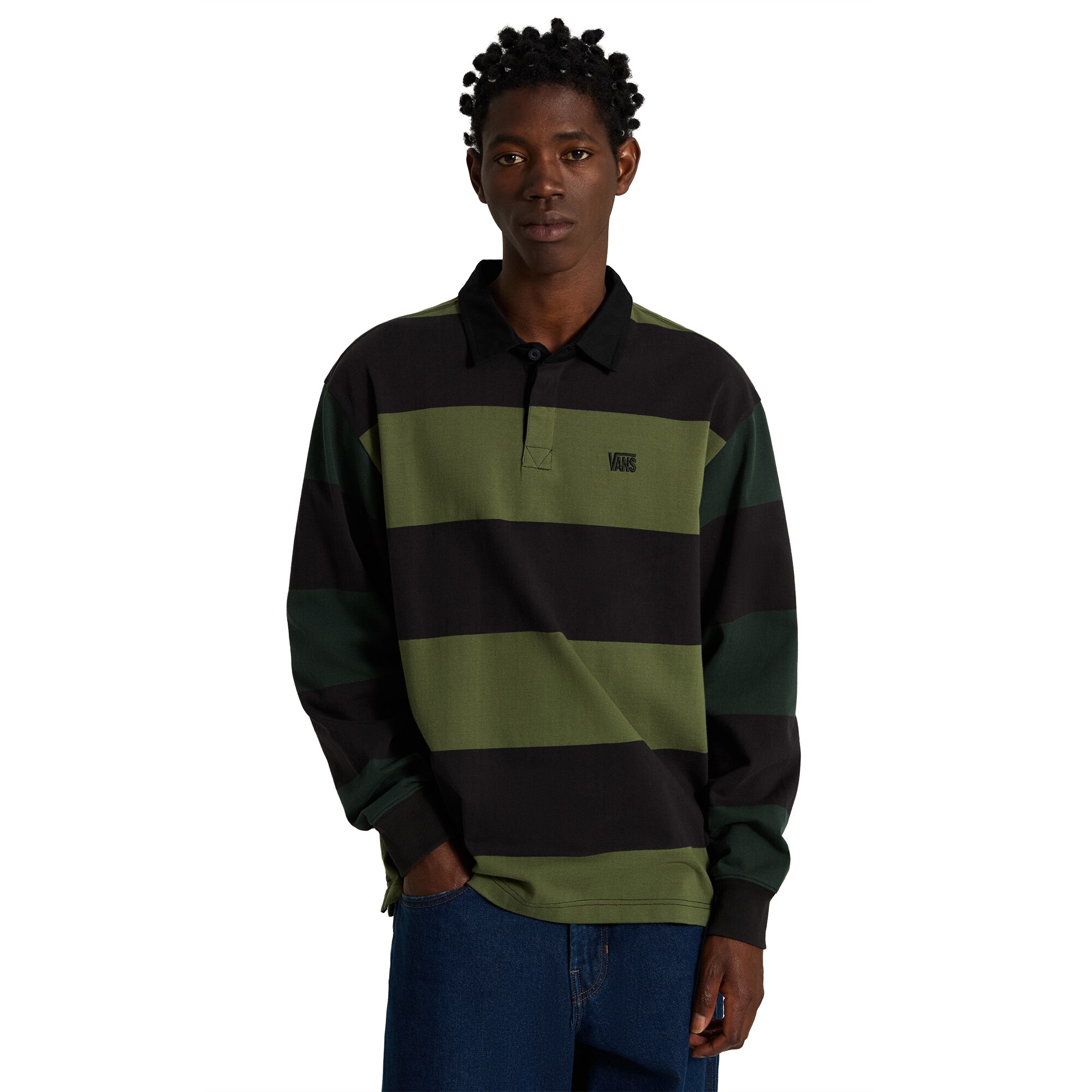 Polo de manga larga de hombre Stripe Ward Rugby Vans - Verde oscuro Verde oscuro-3