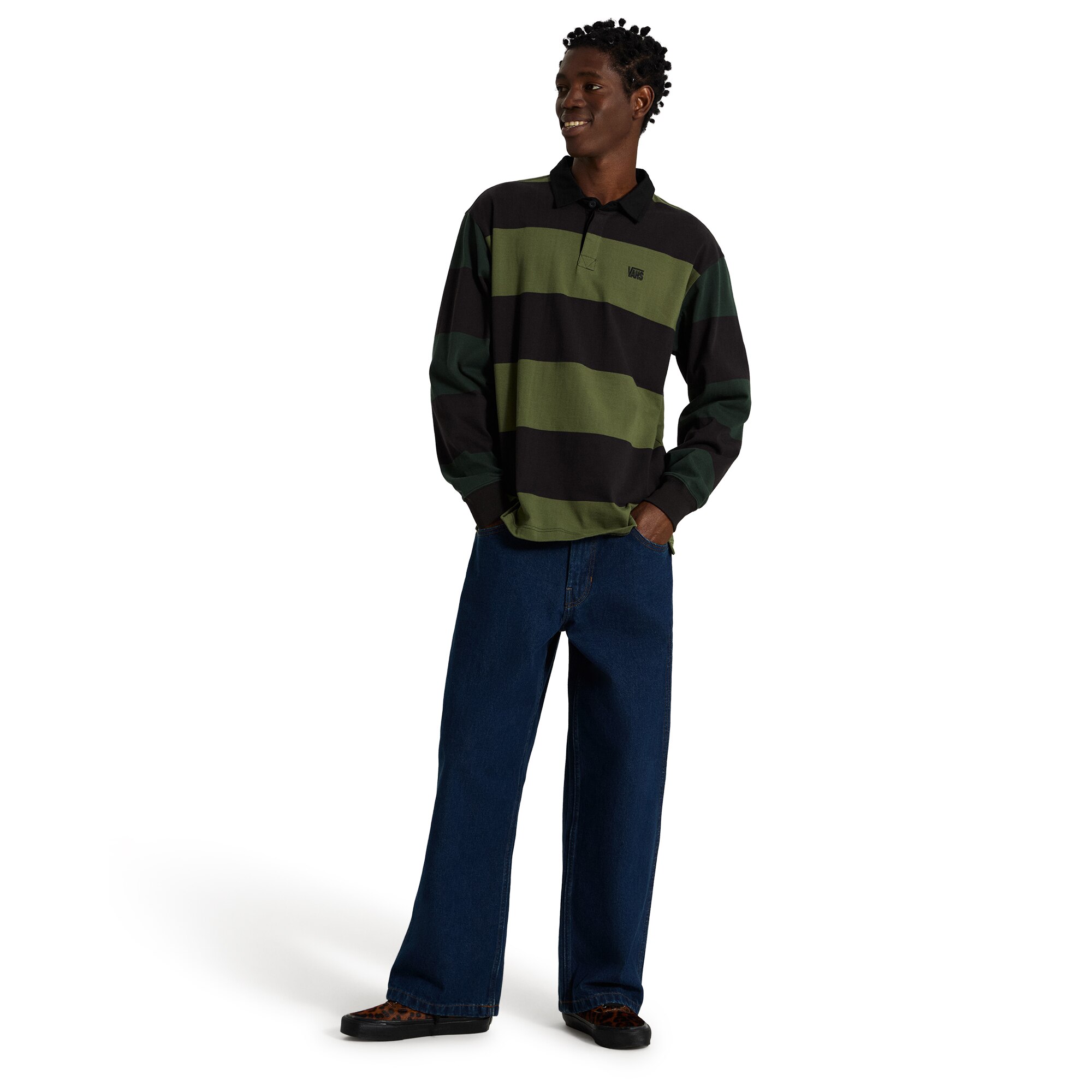 Polo de manga larga de hombre Stripe Ward Rugby Vans - Verde oscuro Verde oscuro-4