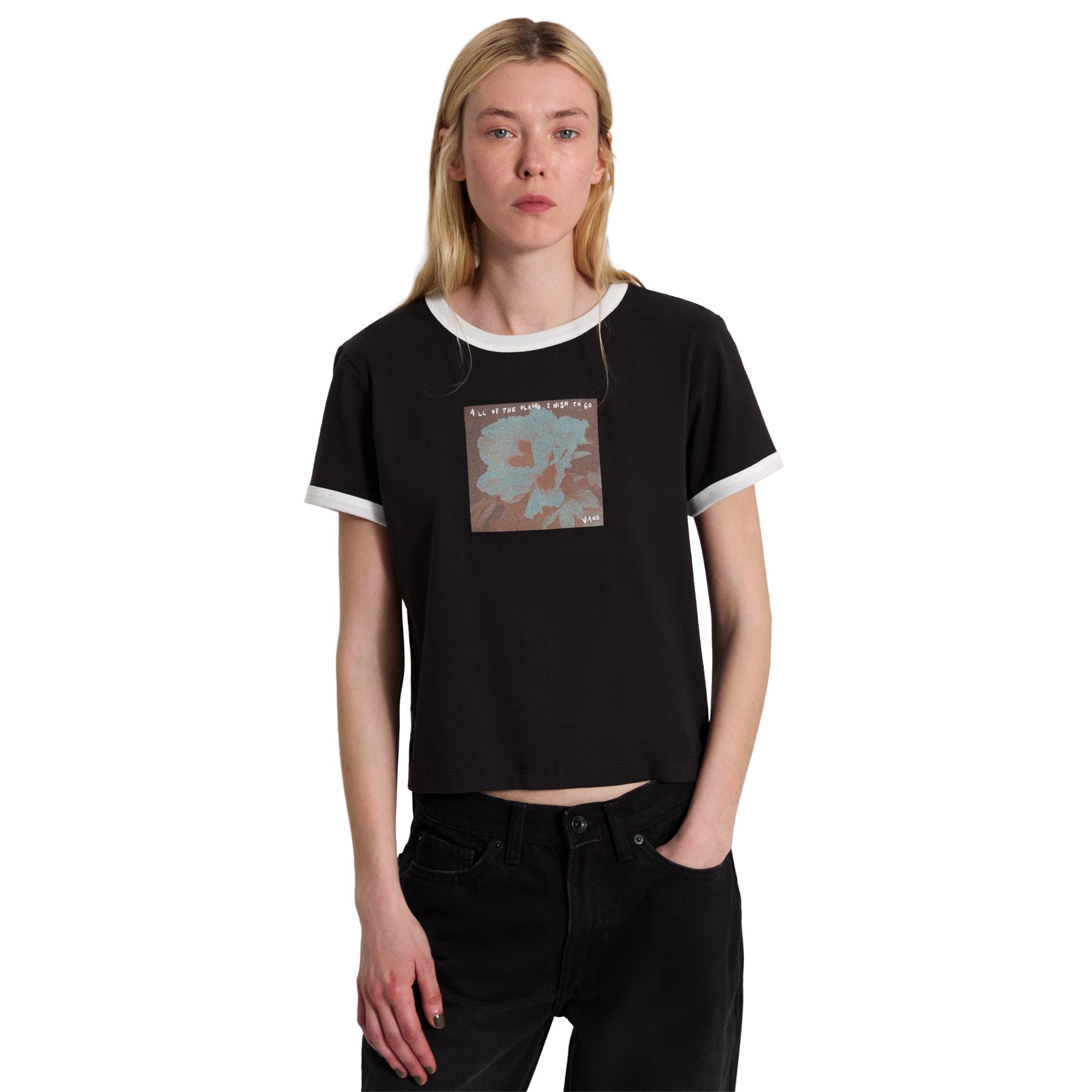 Imagen 3 de Camiseta de mujer Places I Wish To Go Ringer SS Tee Vans - Negro Negro