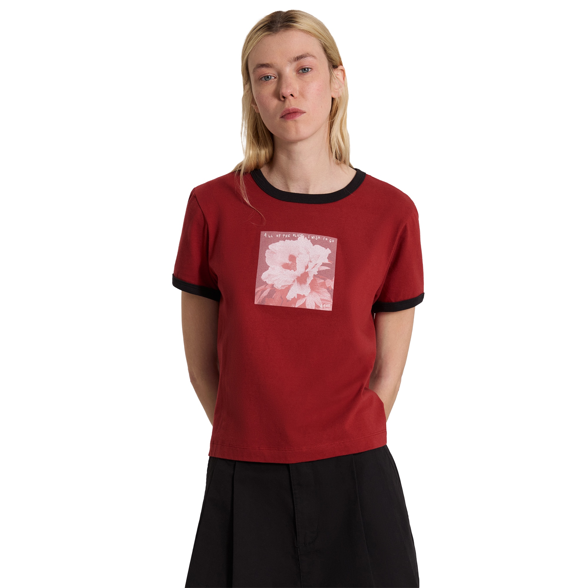 Imagen 3 de Camiseta de mujer Places I Wish To Go Ringer SS Tee Vans - Rojo cereza Rojo cereza