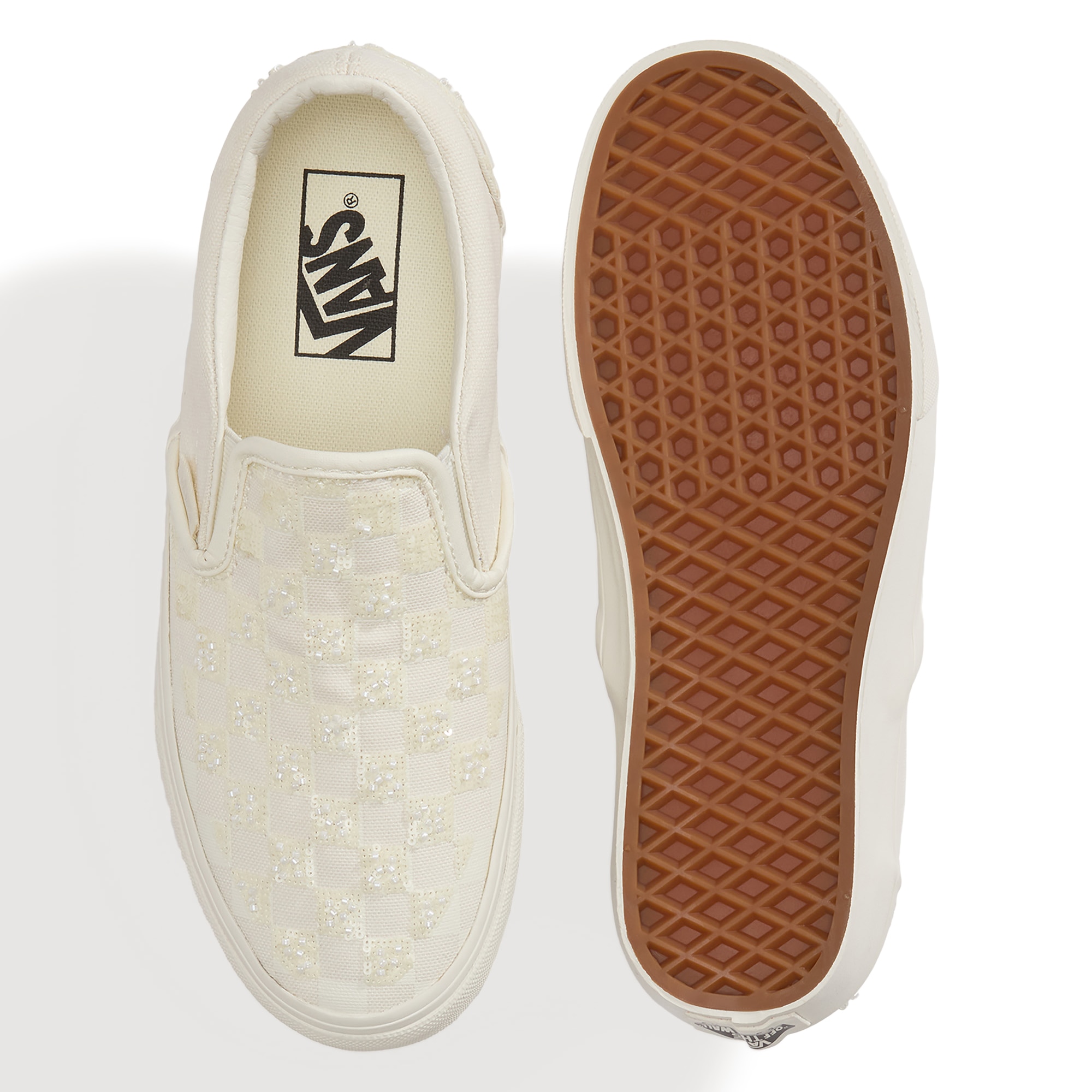 Vans Classic Slip-On Beaded White Checkerboard para mujer - Blanco roto Blanco roto-3