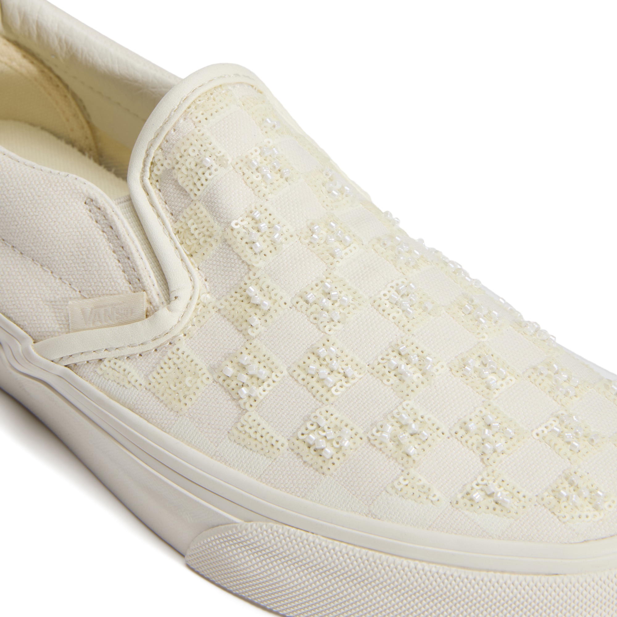 Vans Classic Slip-On Beaded White Checkerboard para mujer - Blanco roto Blanco roto-5