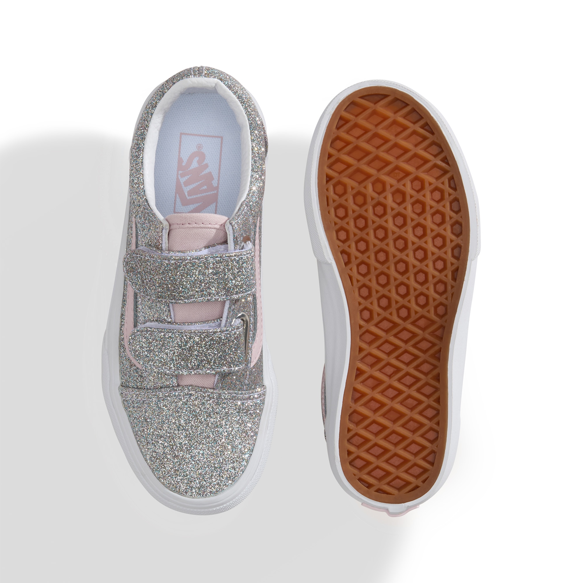Zapatilla casual para niñas Old Skool Vans con Velcro. - Plateado Plateado-3