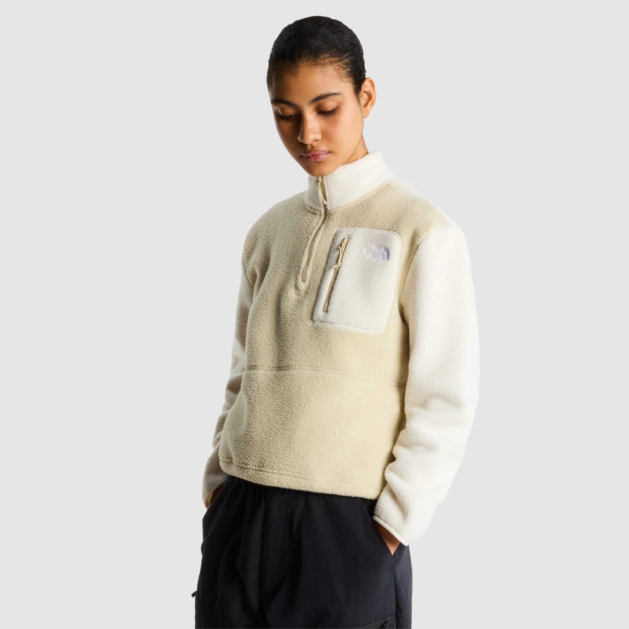Chaqueta polar con cremallera de 1/4 para mujer Yumiori The North Face - Beige / Blanco Beige / Blanco-1