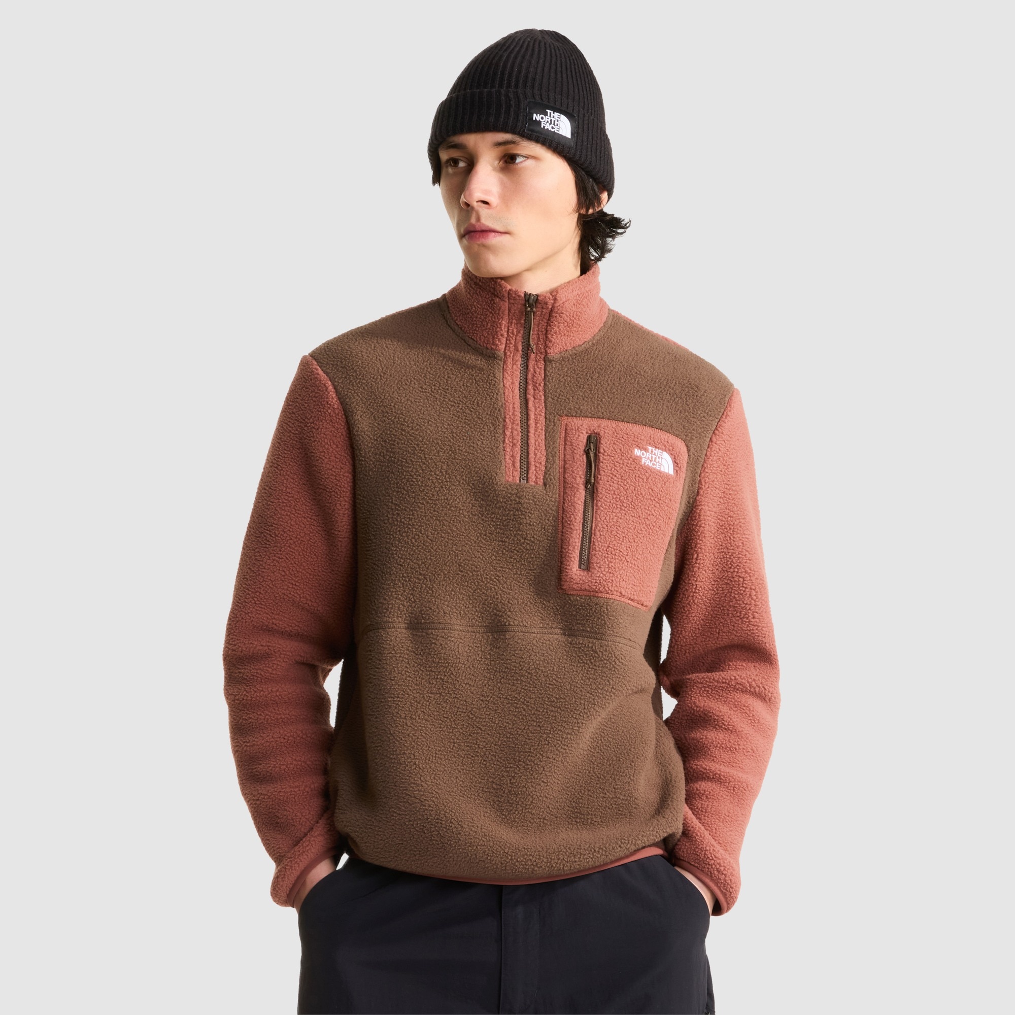 Chaqueta polar con cremallera de 1/4 para hombre Yumiori The North Face - Marrón Marrón-1