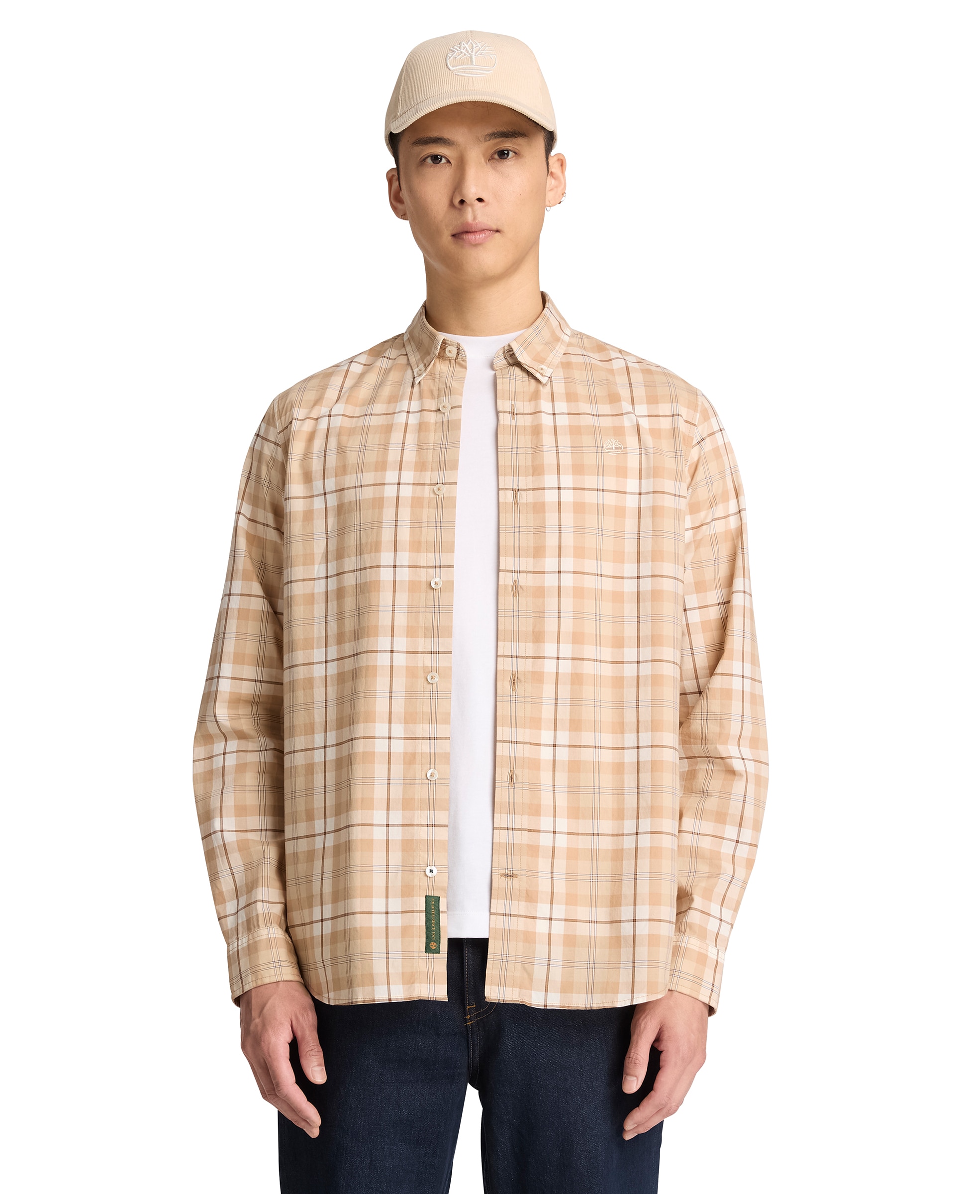 Camisa de hombre de popelina de corte regular a cuadros - Timberland - Marrón Marrón-1